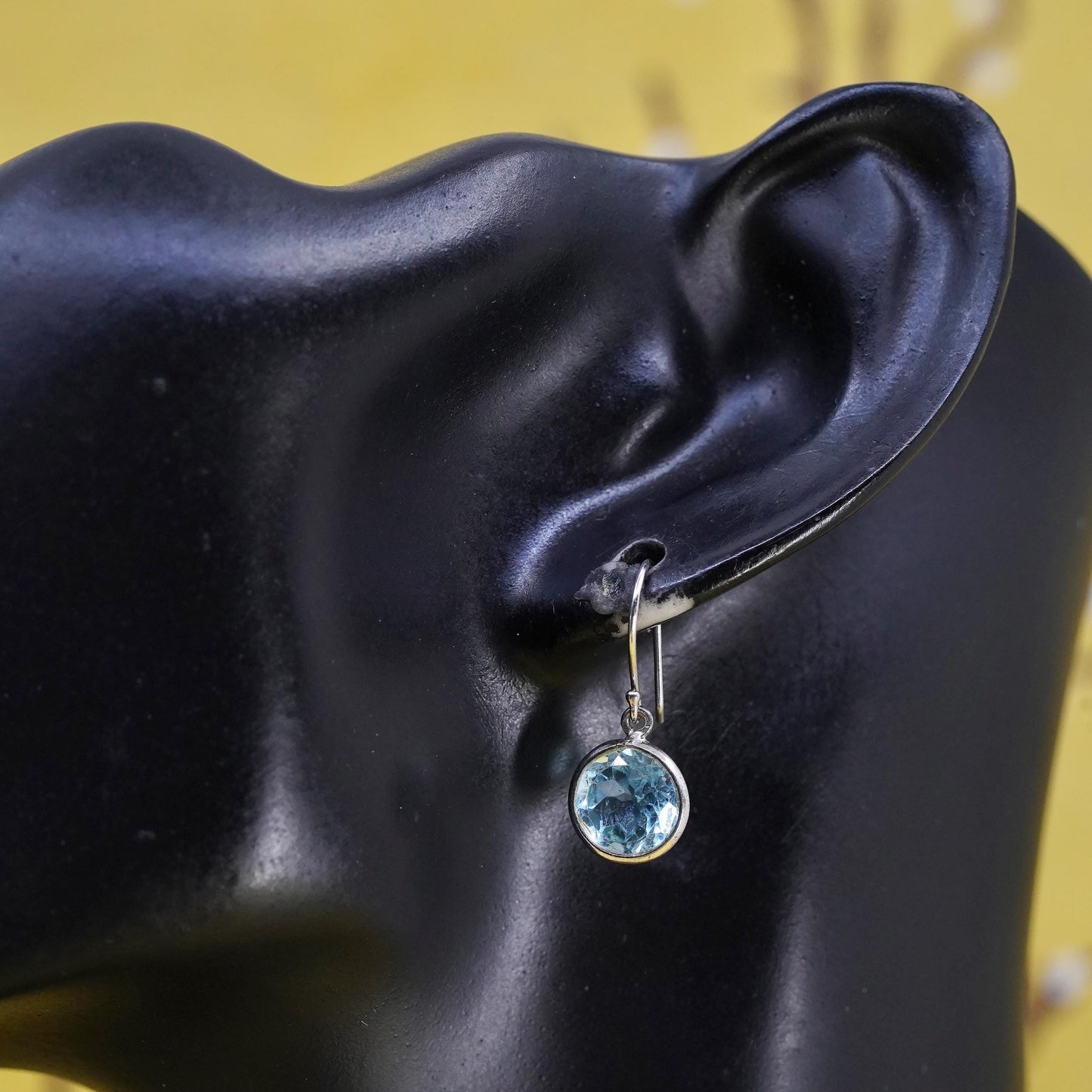 Vintage Sterling 925 silver handmade earrings with oval blue crystal