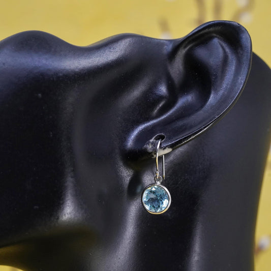 Vintage Sterling 925 silver handmade earrings with oval blue crystal