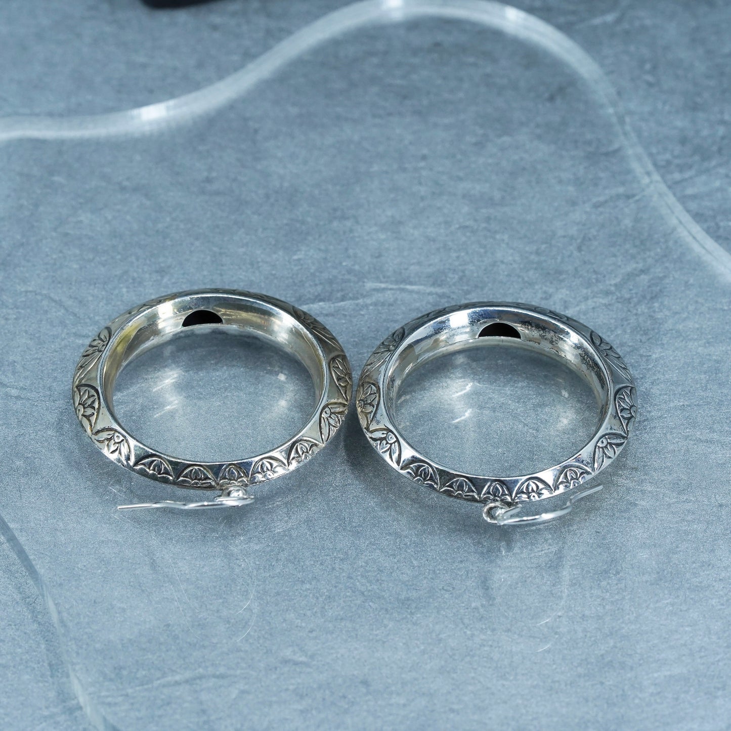 1.5”, vintage Italian Sterling silver handmade earrings, bold 925 hoops