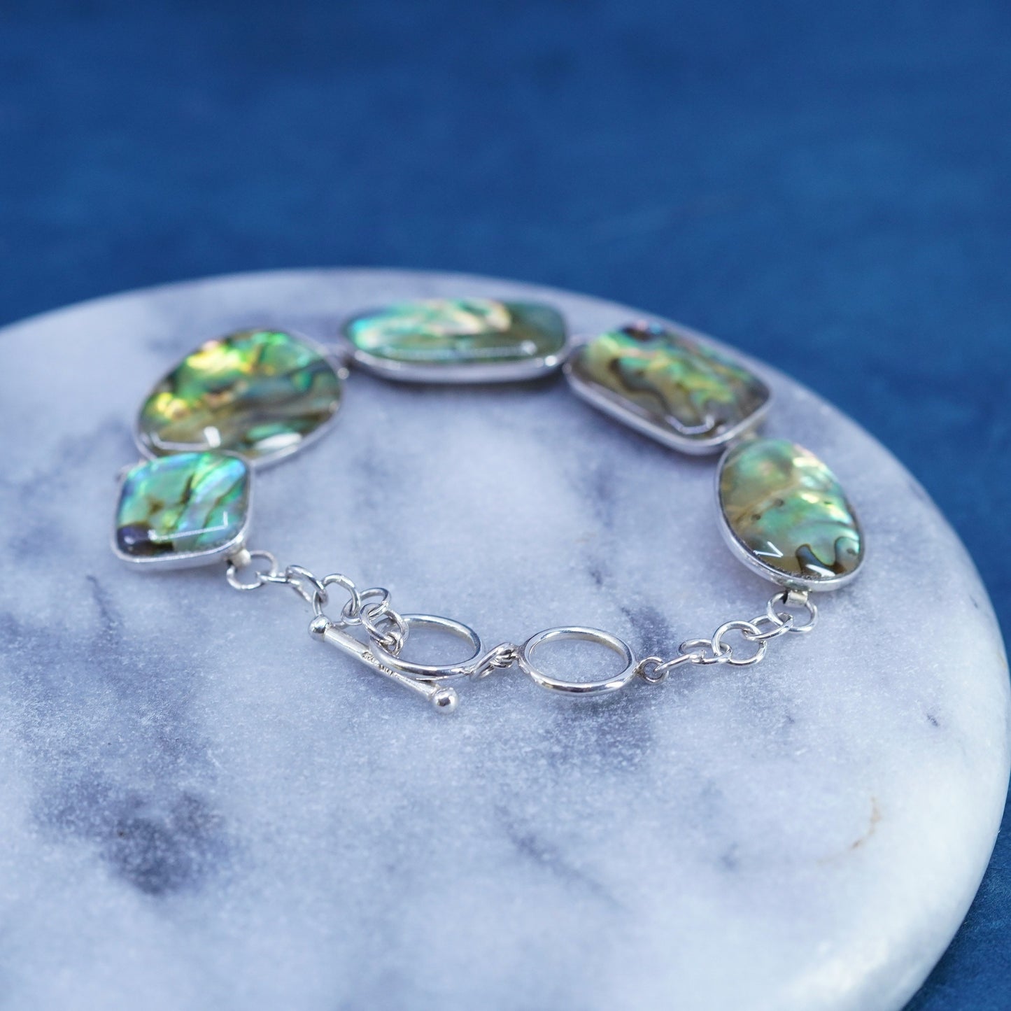 7+1”, vintage LUC sterling 925 silver handmade bracelet with abalone