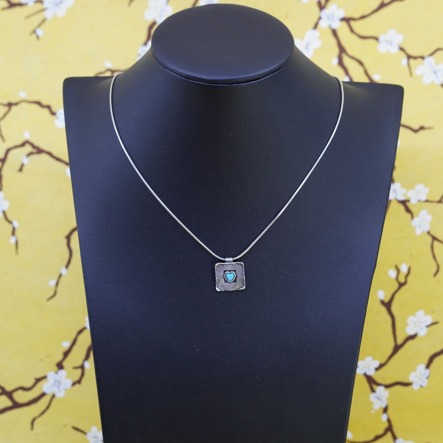 18”, Shablool Didae Sterling 925 silver necklace, snake chain square pendant