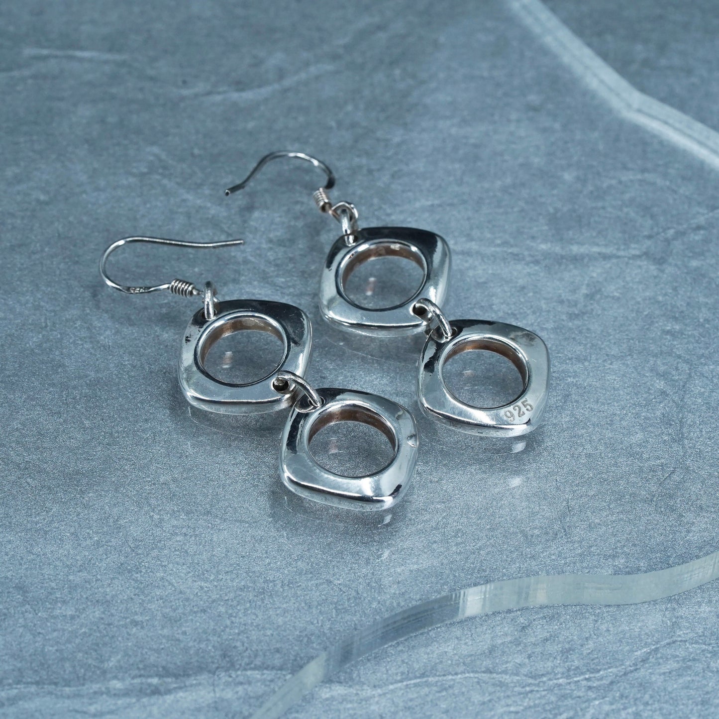 Vintage modern Sterling 925 silver handmade square shaped earrings