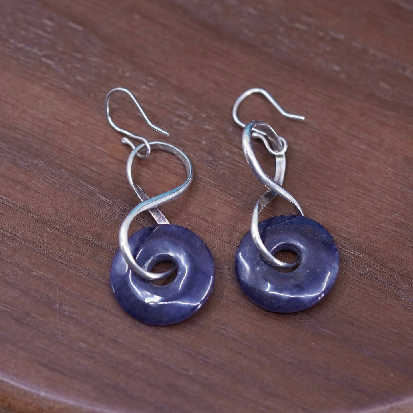 Vintage Sterling 925 silver handmade earrings with Sodalite circle