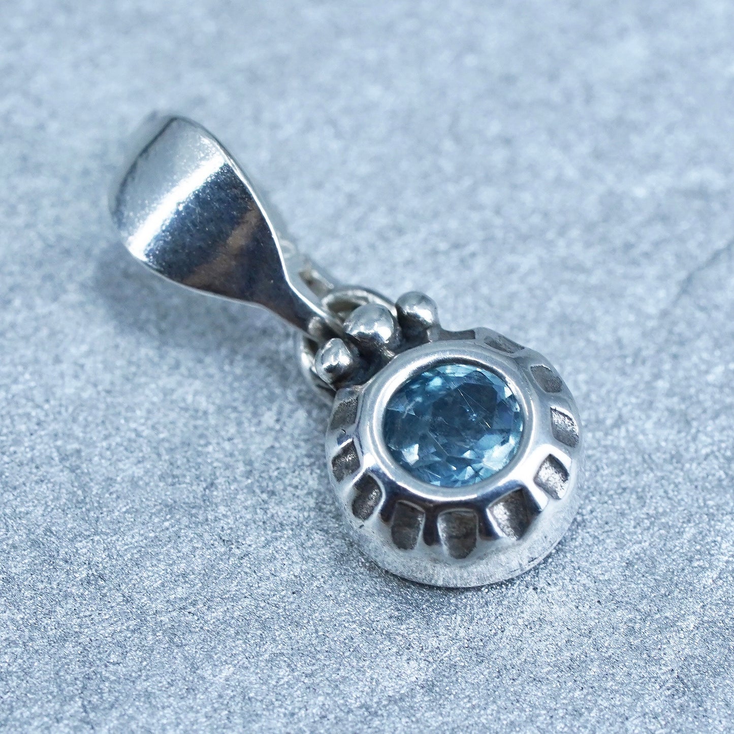 antique sterling 925 silver pendant with blue topaz