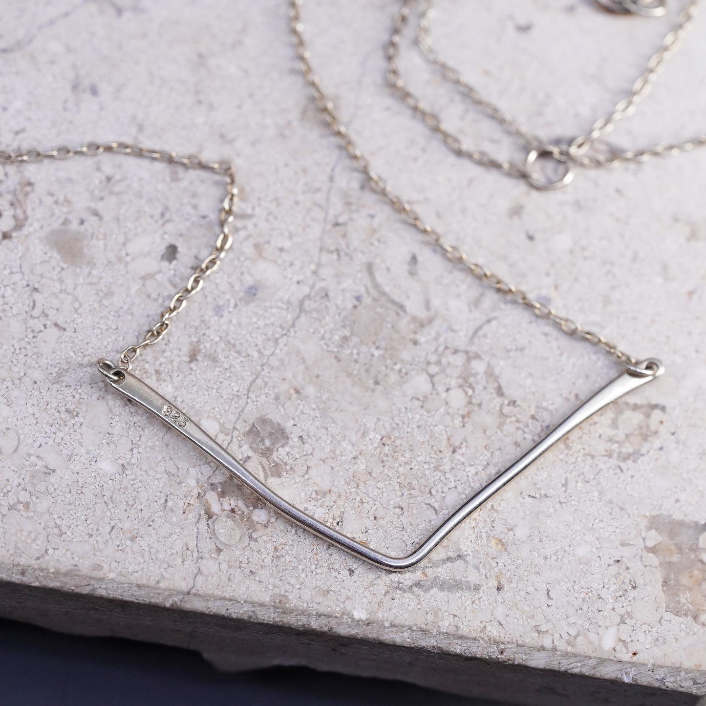 16+2" vermeil gold tone Sterling silver necklace, 925 circle V shaped pendant