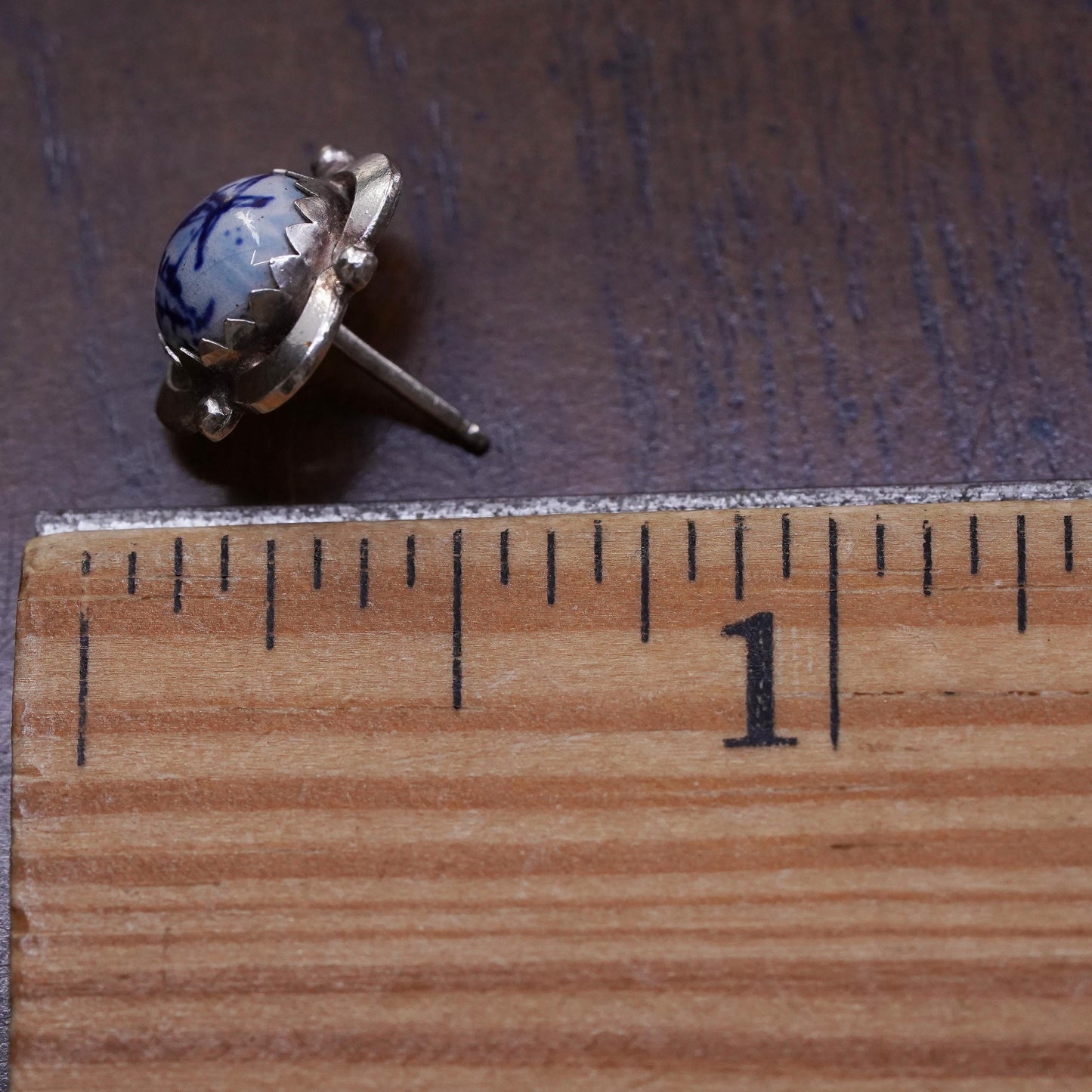 Vintage Holland DELFT Dutch Button Round Porcelain 835 Silver single earring