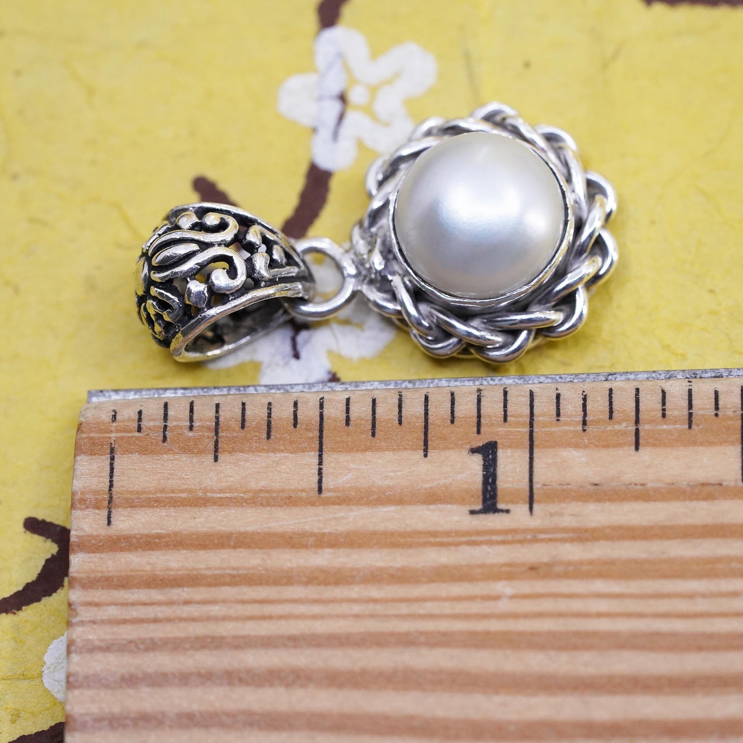 Vintage Sterling 925 silver handmade filigree pendant with pearl