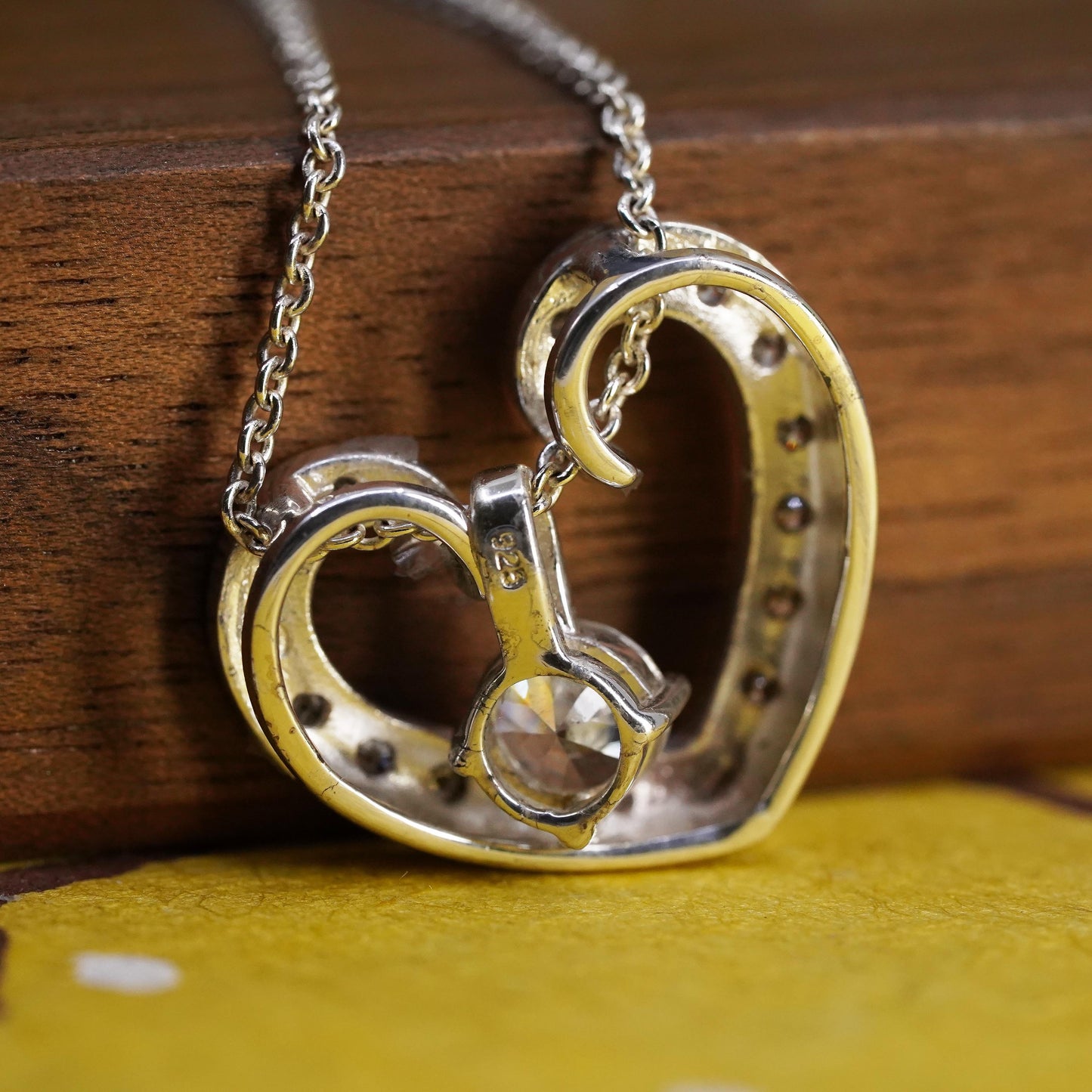 16+2", vintage Sterling silver necklace, 925 circle chain cluster heart pendant