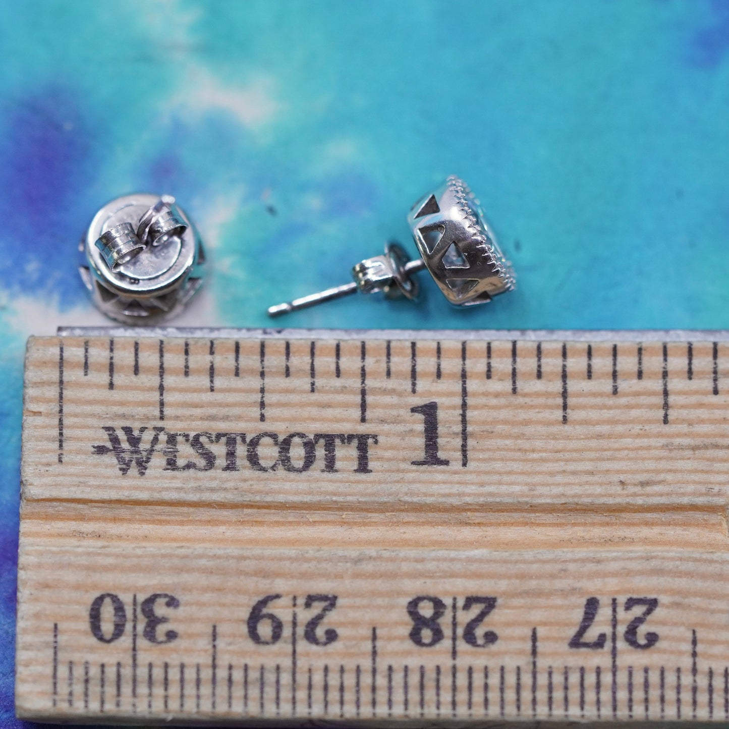 vintage Sterling silver clear round crystal studs, cz earrings