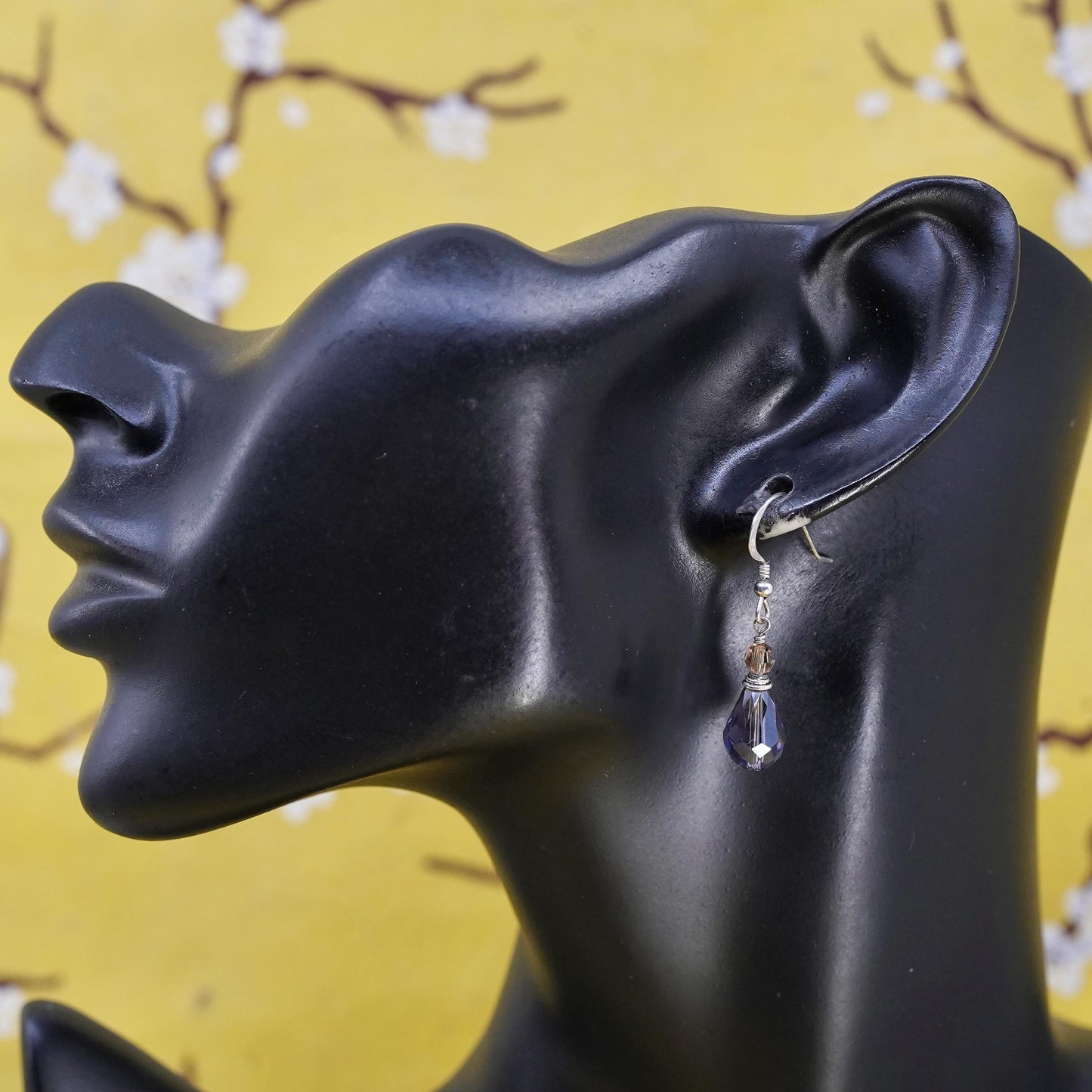 Vintage Sterling 925 silver handmade earrings with teardrop amethyst