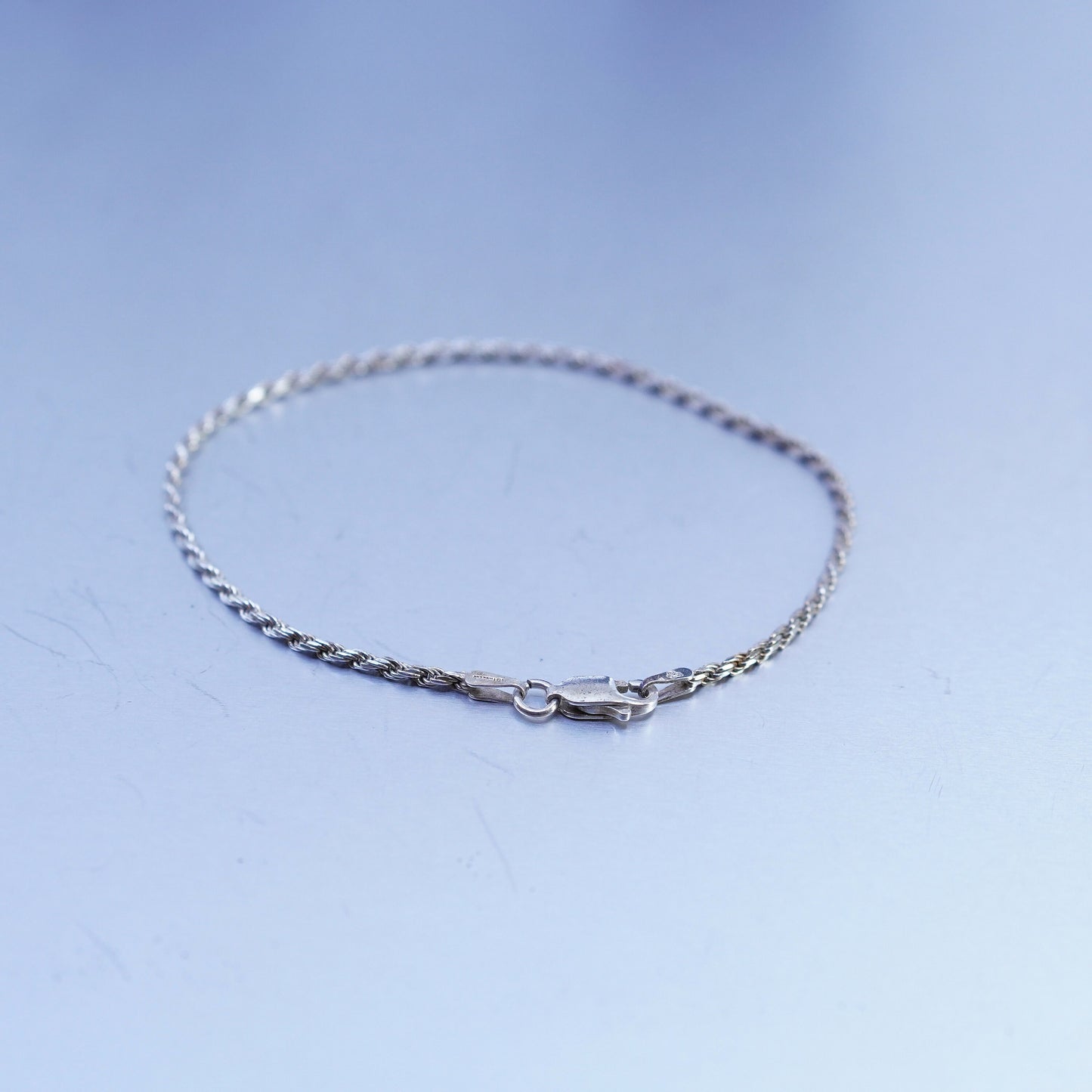 7.25”, 1.6mm, Vintage Italy Sterling 925 silver handmade bracelet, rope chain