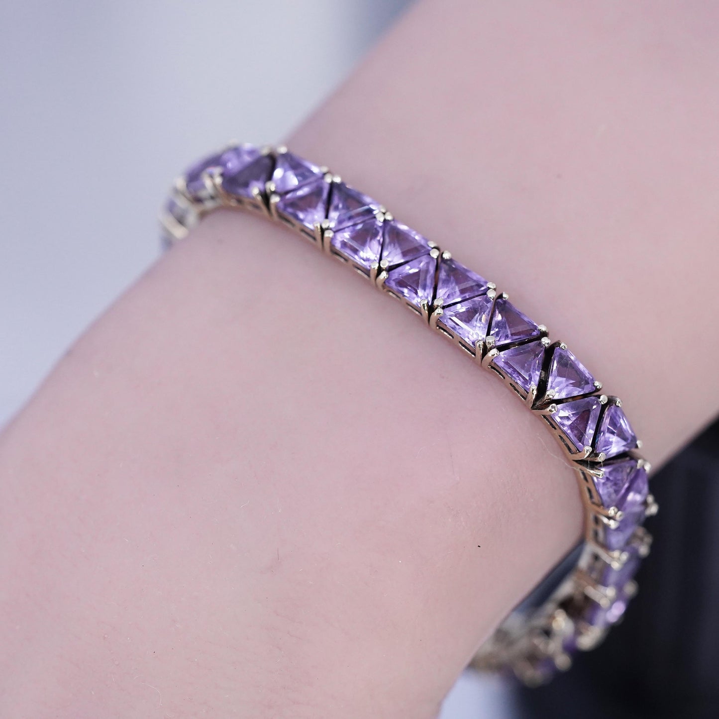 7", Vintage gold plated Sterling Silver 925 Tennis Bracelet cluster amethyst