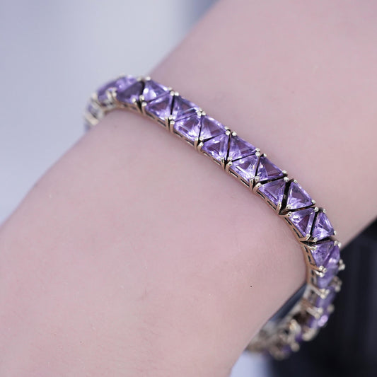 7", Vintage gold plated Sterling Silver 925 Tennis Bracelet cluster amethyst