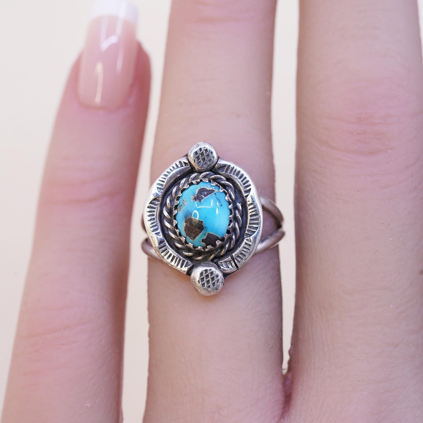 Size 5.5, Native American sterling silver ring 925 ring turquoise, southwestern