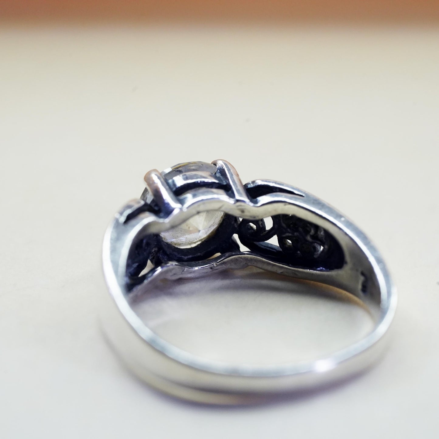 Size 6.5, vintage Sterling 925 silver Statement ring with cz