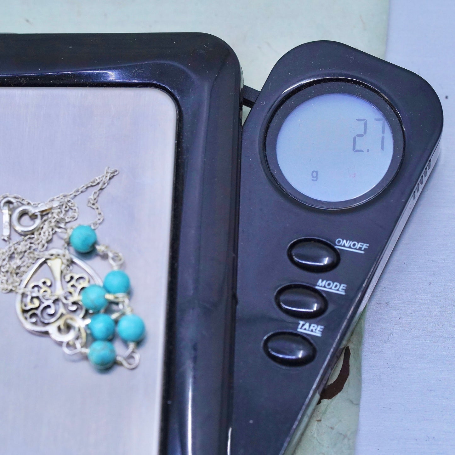 18", Native American Sterling silver necklace, 925 circle chain heart turquoise