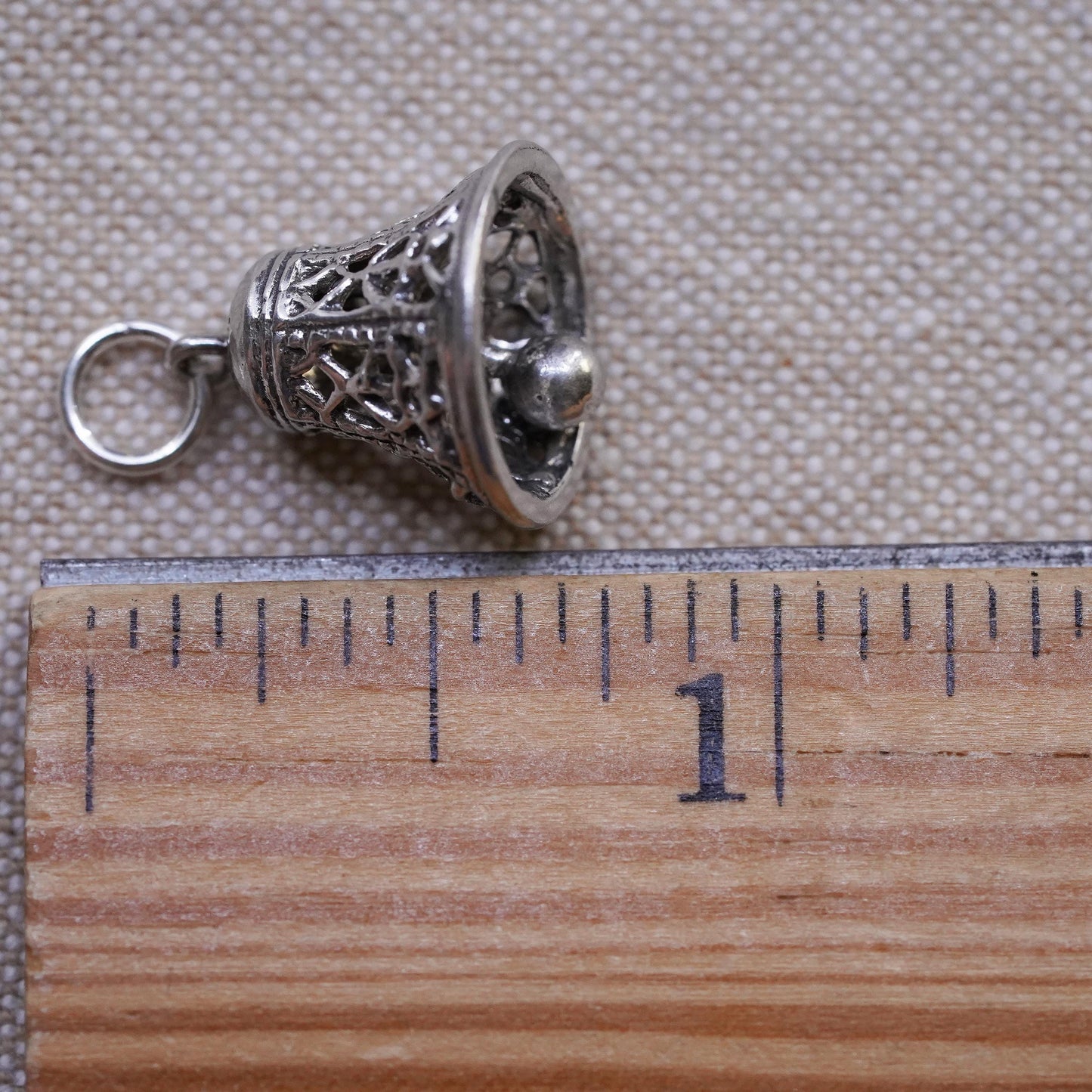 Vintage Sterling silver handmade charm, l925 filigree bell chime
