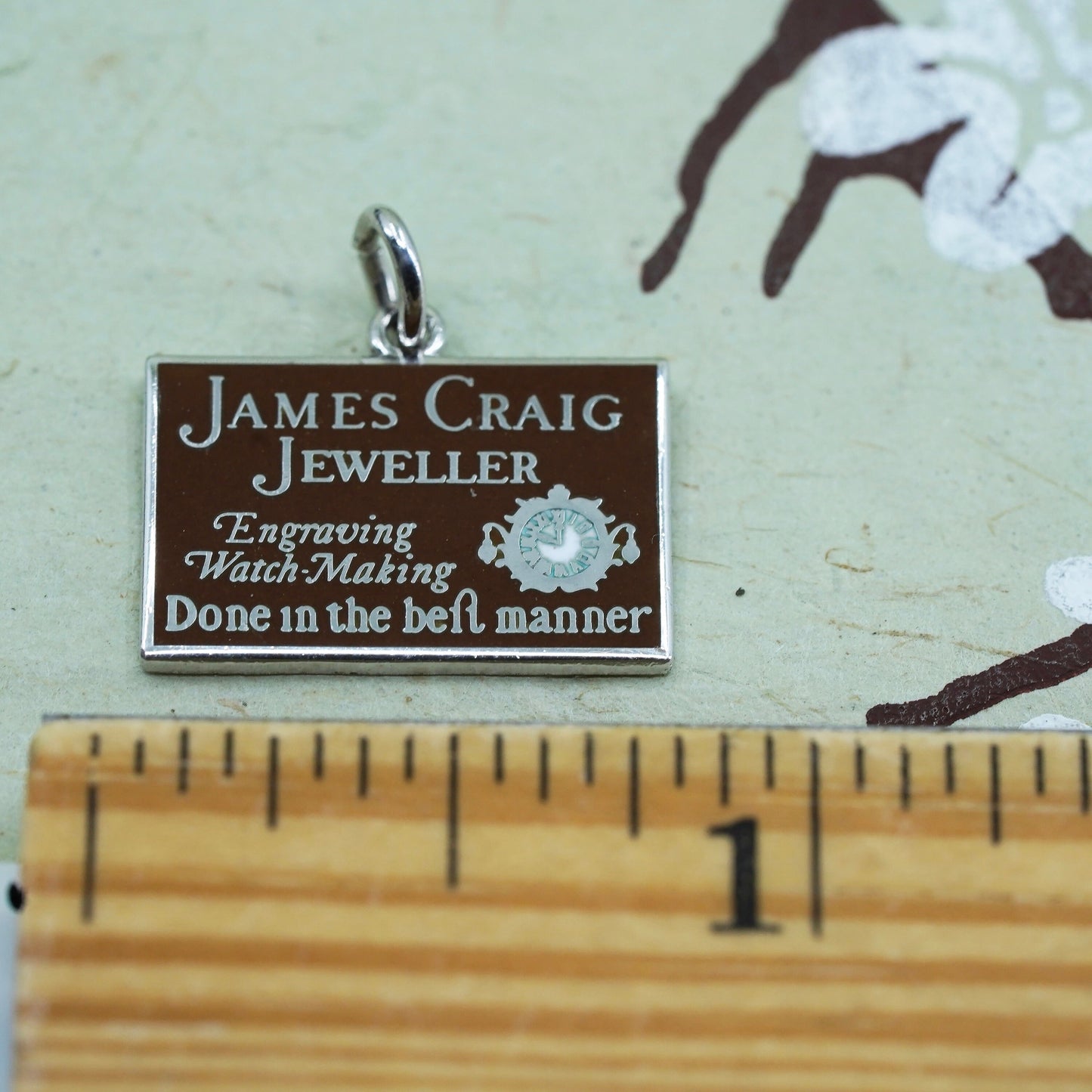 Sterling 925 Silver James Craig Jeweler Brown Enamel Charm Engraving Watch