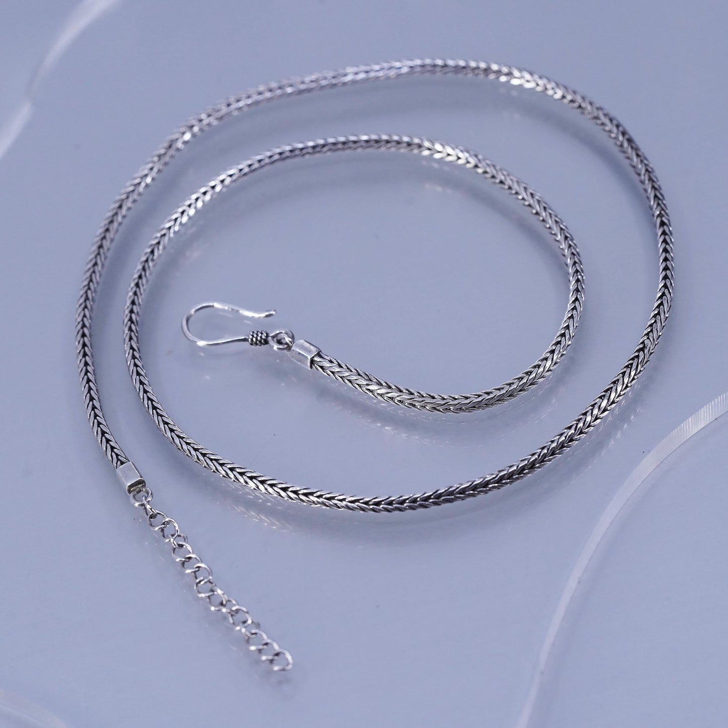 18+1” 2mm, vintage Sterling 925 silver textured wheat chain necklace