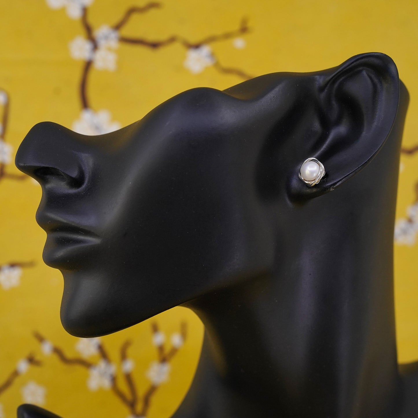 Vintage Sterling silver handmade earrings, 925 pearl studs