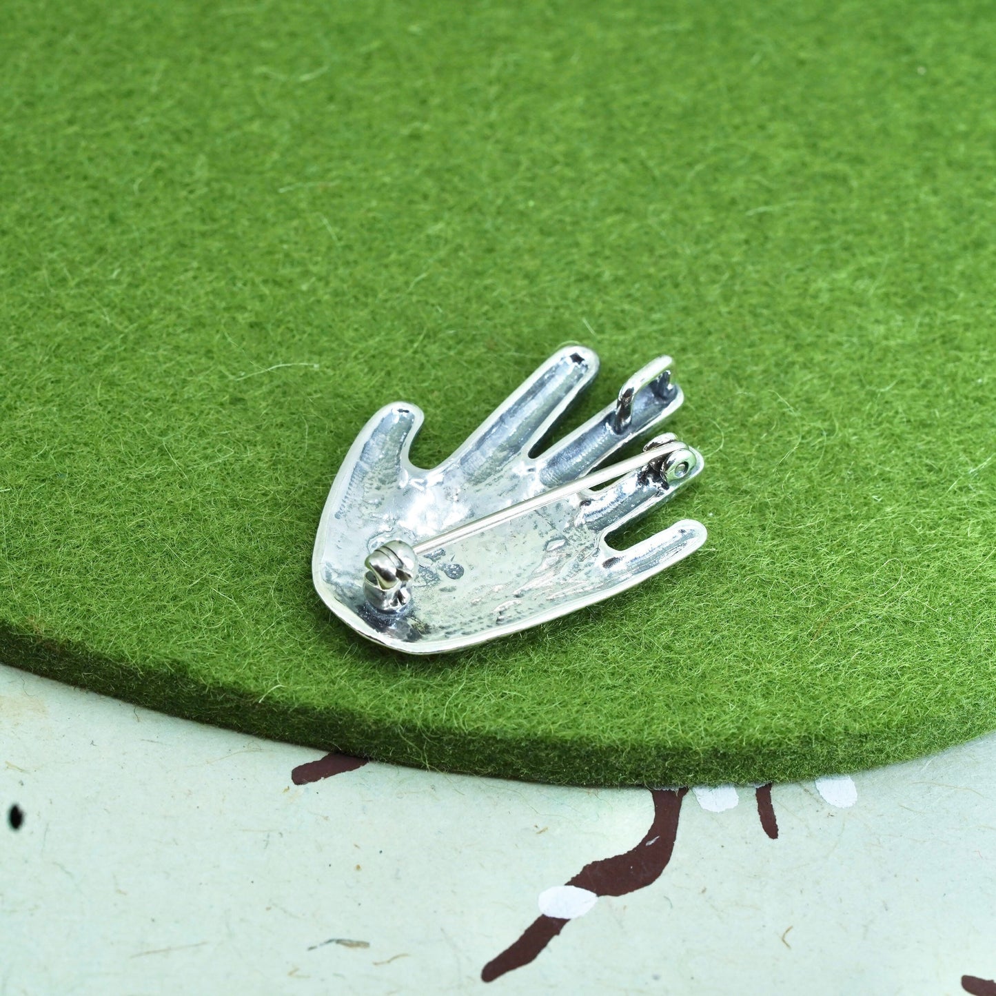Sterling silver handmade brooch, 925 spiral hand healing and protection pendant