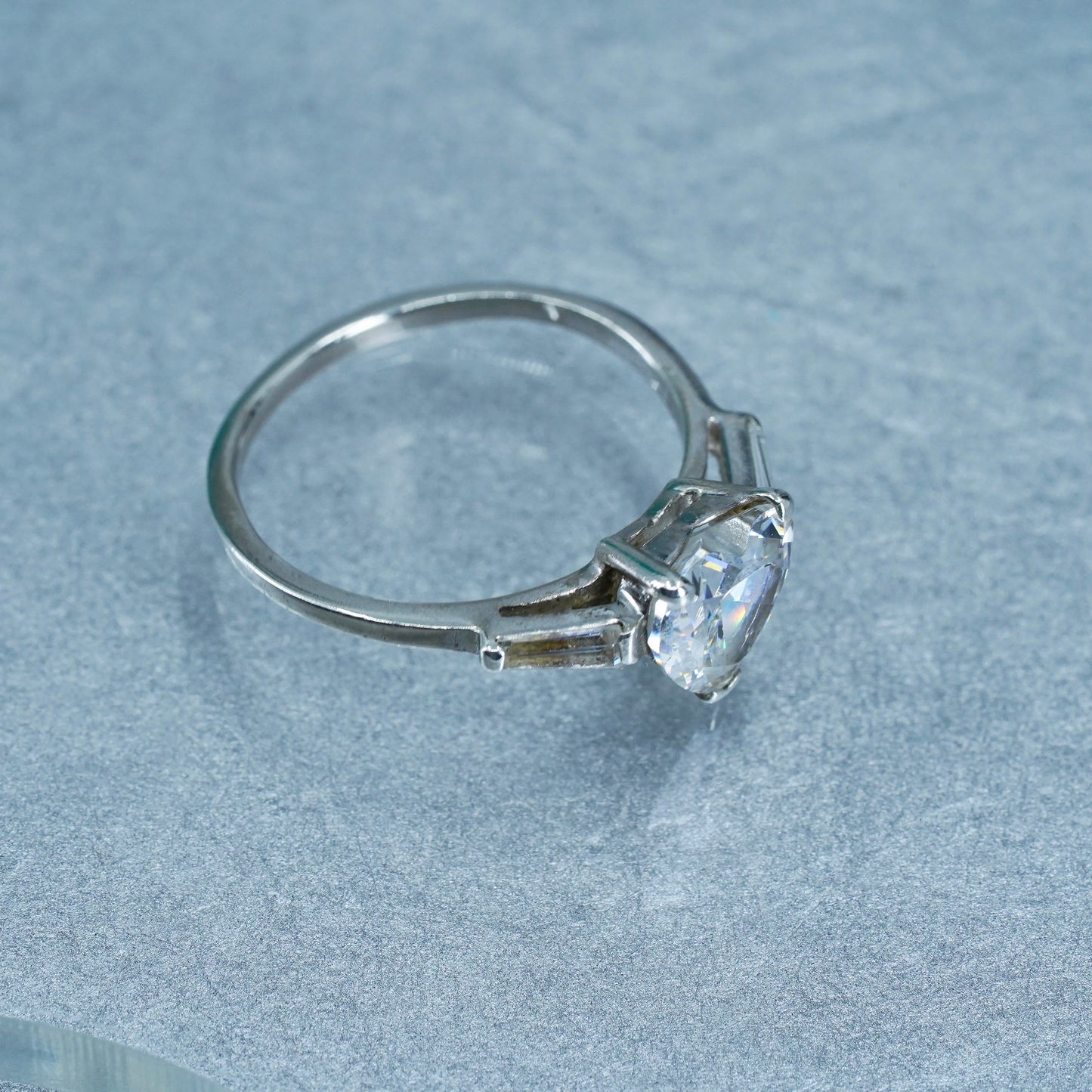 Size 7, vintage Sterling 925 silver handmade engagement ring with heart Cz