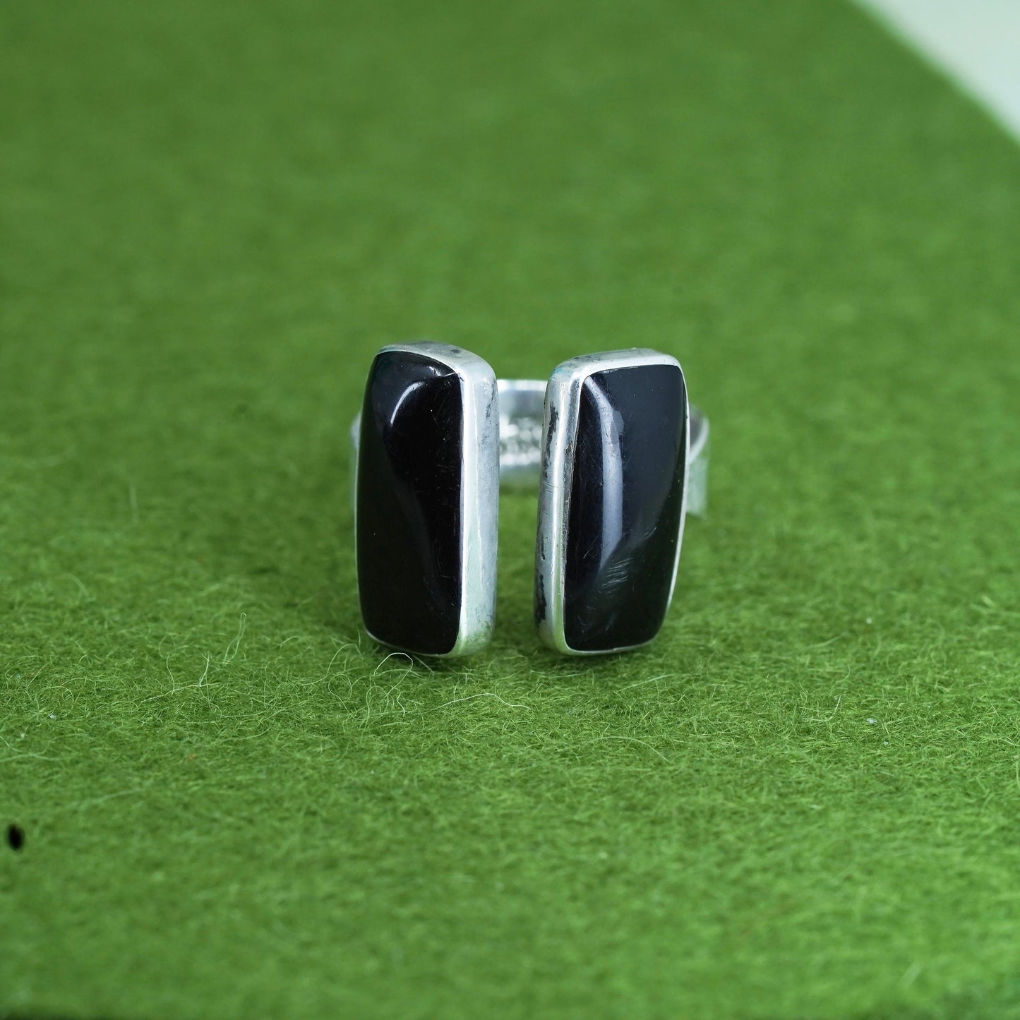 Size adjustable, vtg Mexican sterling 925 silver handmade band ring black onyx