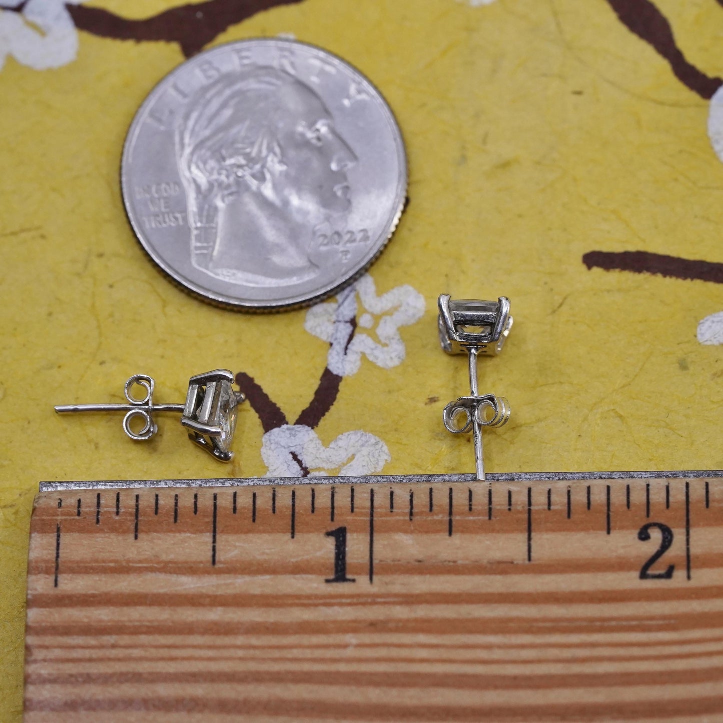 5mm, Sterling silver clear square crystal studs, cz earrings