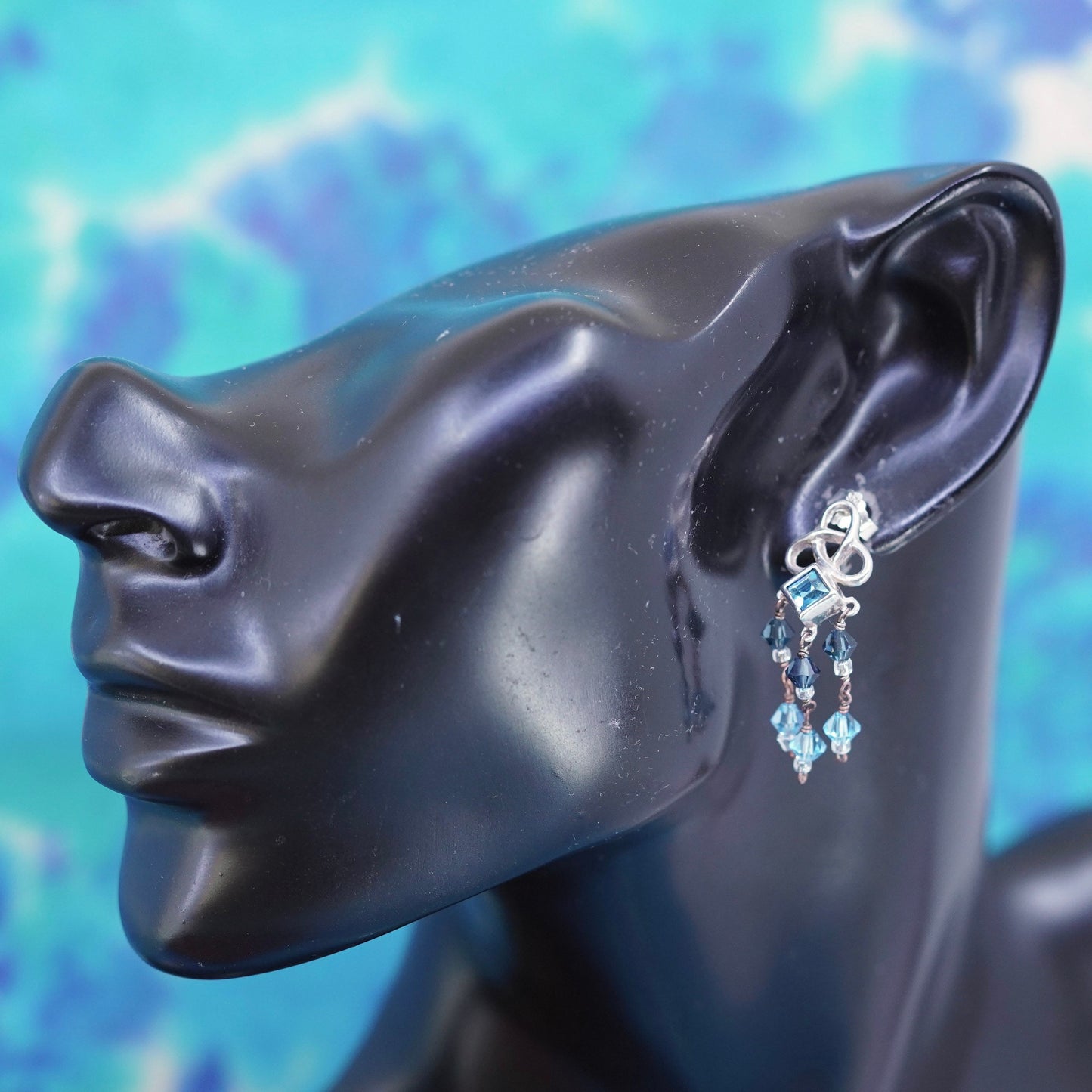 Vintage Sterling 925 silver handmade Irish Celtic knot earrings with blue topaz