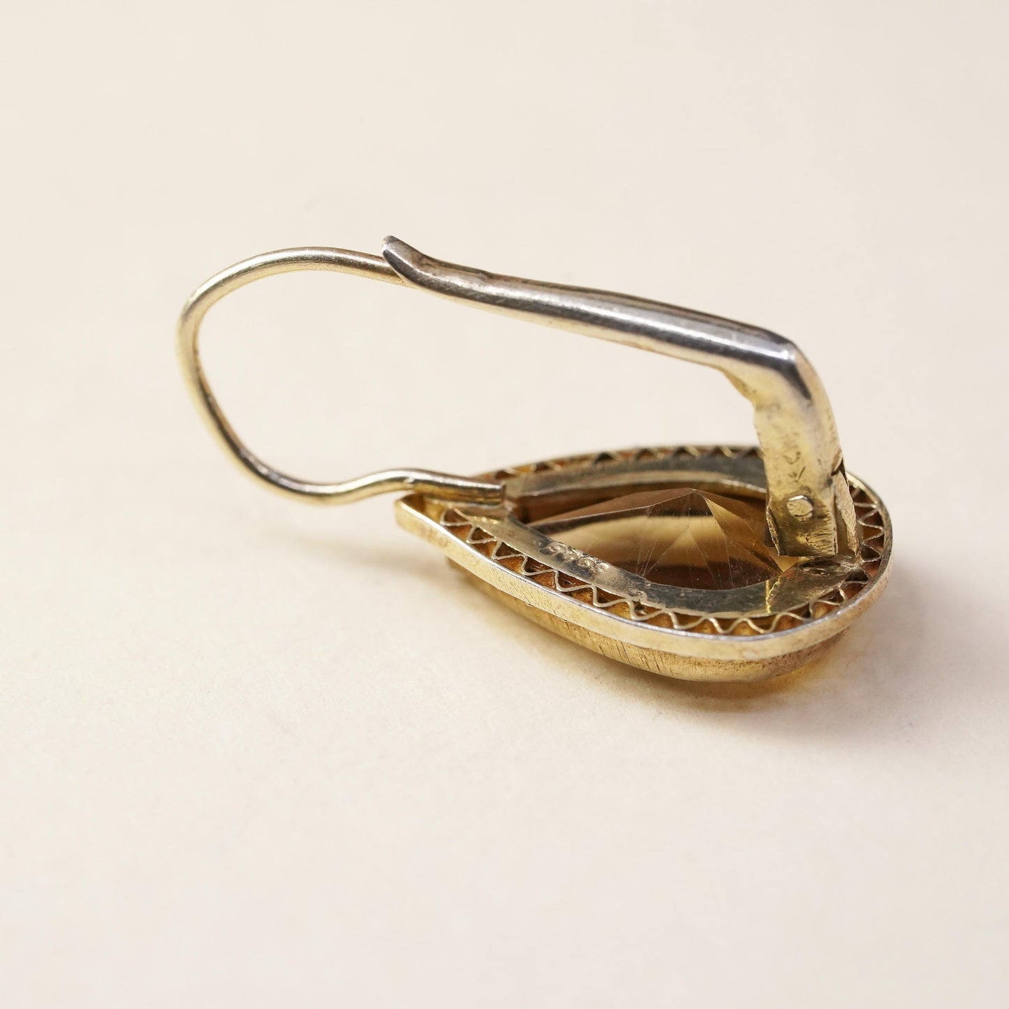 vermeil gold sterling silver 925 single teardrop citrine earring lever back