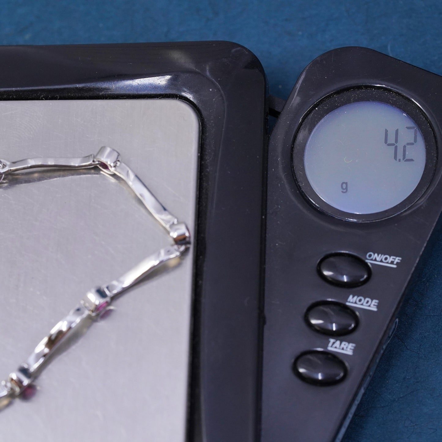 6.75”, vintage Sterling 925 silver tennis bracelet with ruby