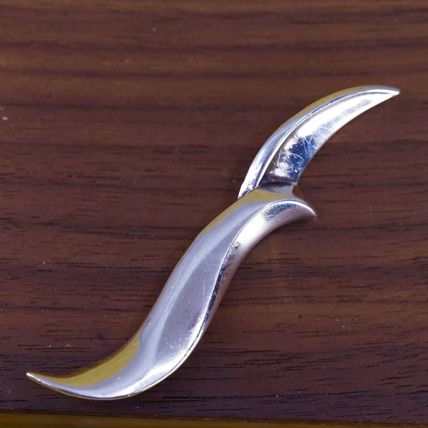 Vintage modern handmade sterling 925 silver long bar brooch pin