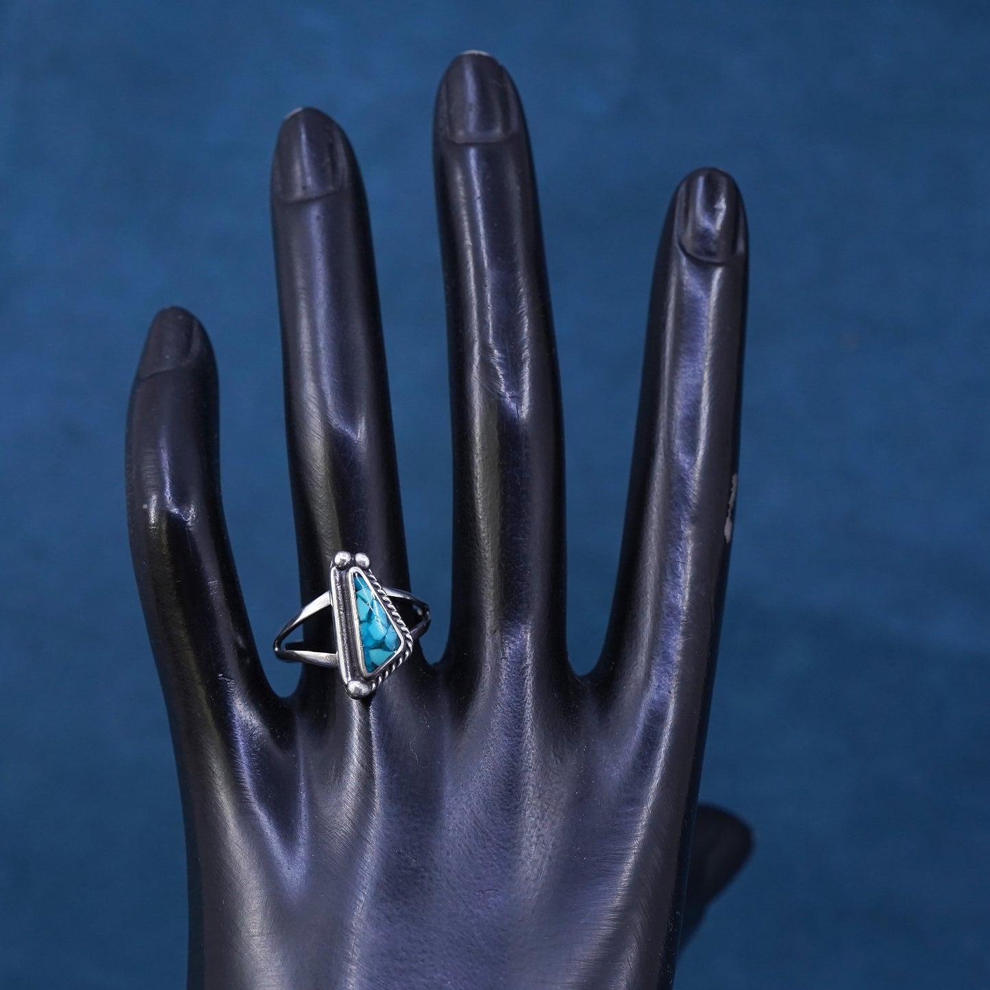 Size 7.5 Native American, southwestern Sterling silver handmade ring turquoise