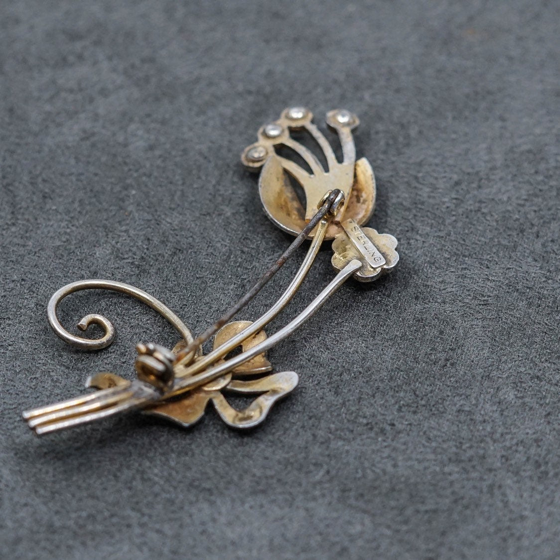 Vintage handmade sterling 925 silver rose shaped flower brooch, stamped sterling beau