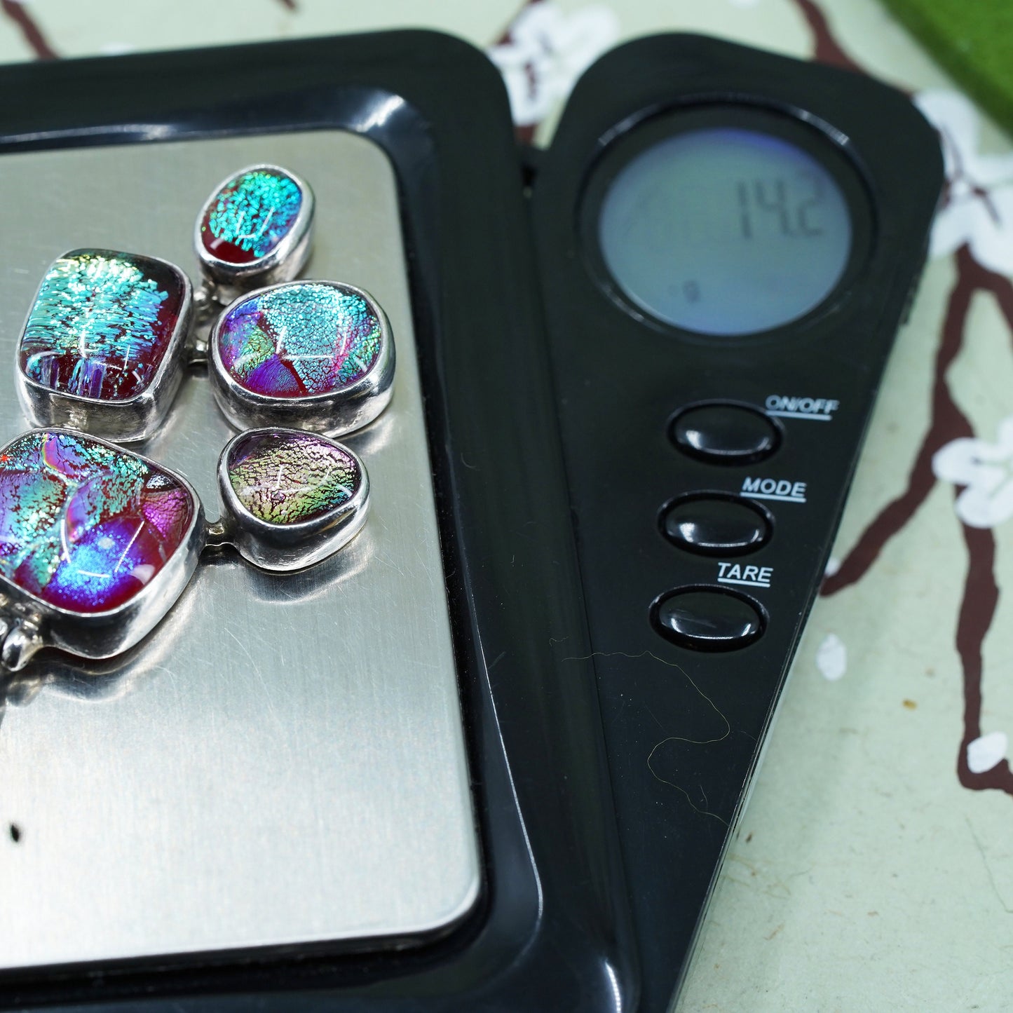 Vintage sterling silver handmade artisan glass pendant, dichroic glass charm