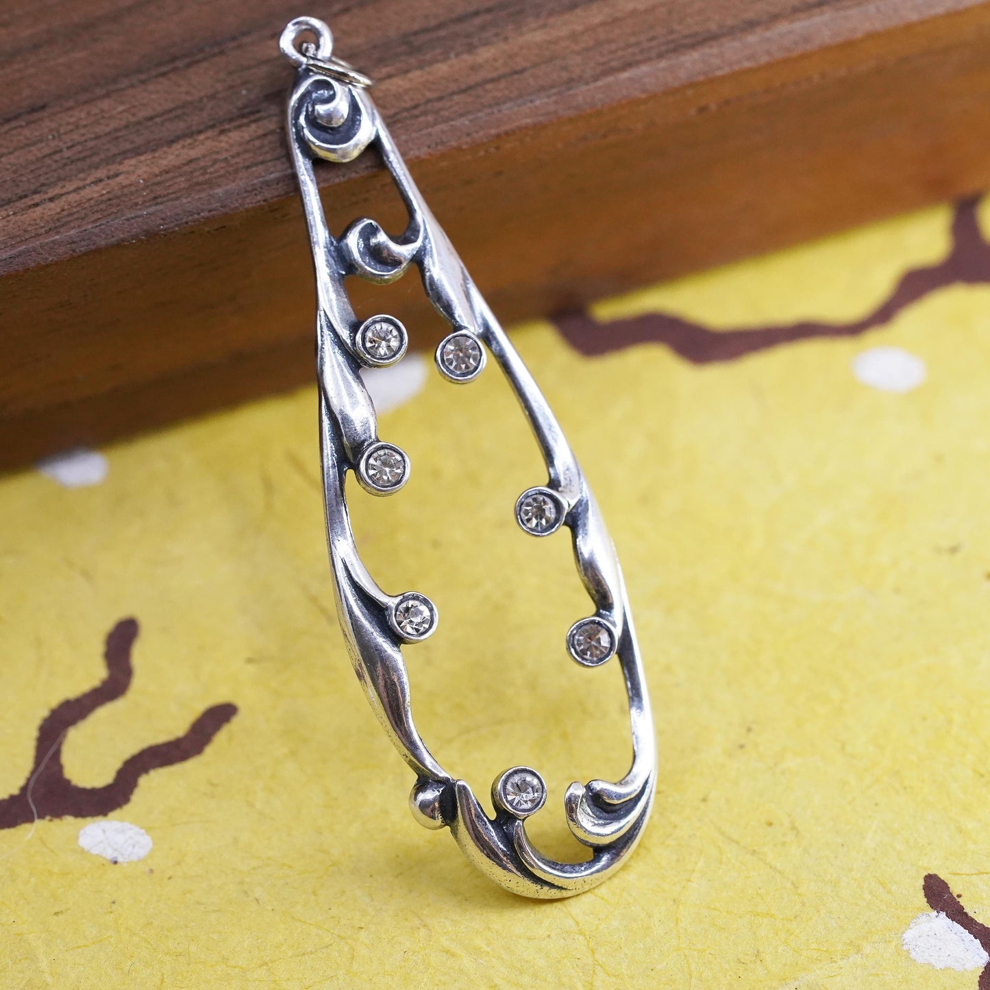 Vintage modern Sterling silver handmade pendant, 925 teardrop Pendant with CZ