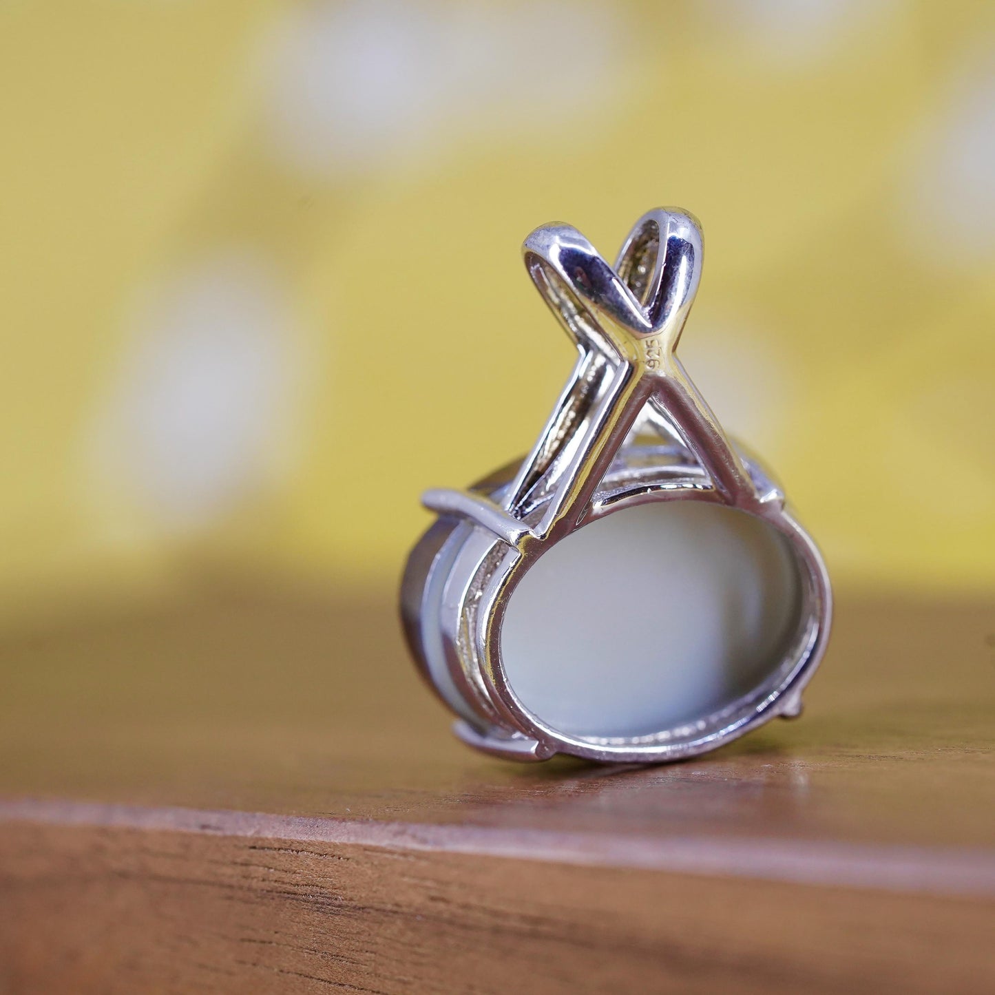 Vintage Sterling silver handmade pendant, 925 oval with blue druzy stone