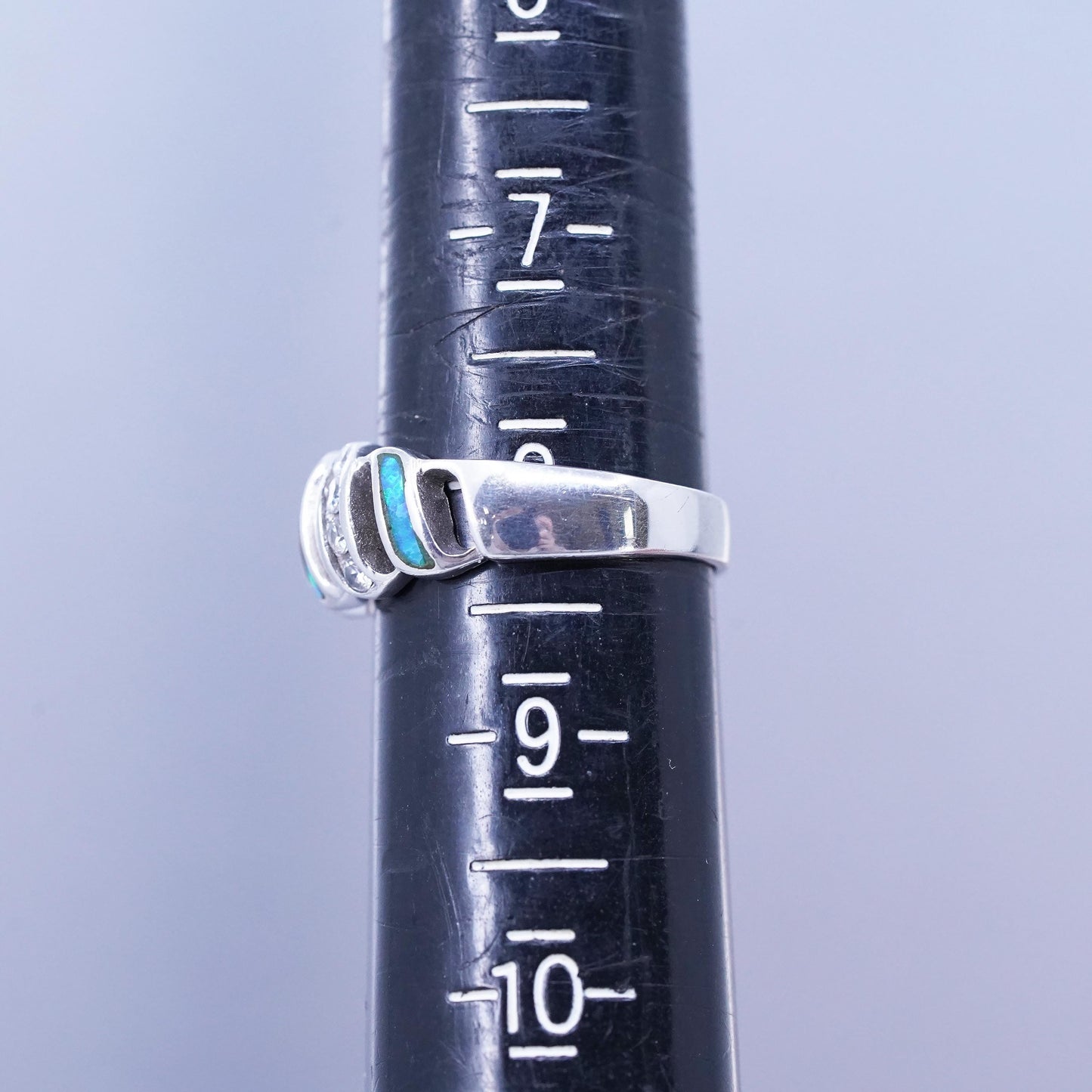 Size 8, vintage Sterling 925 silver handmade ring with opal and cz