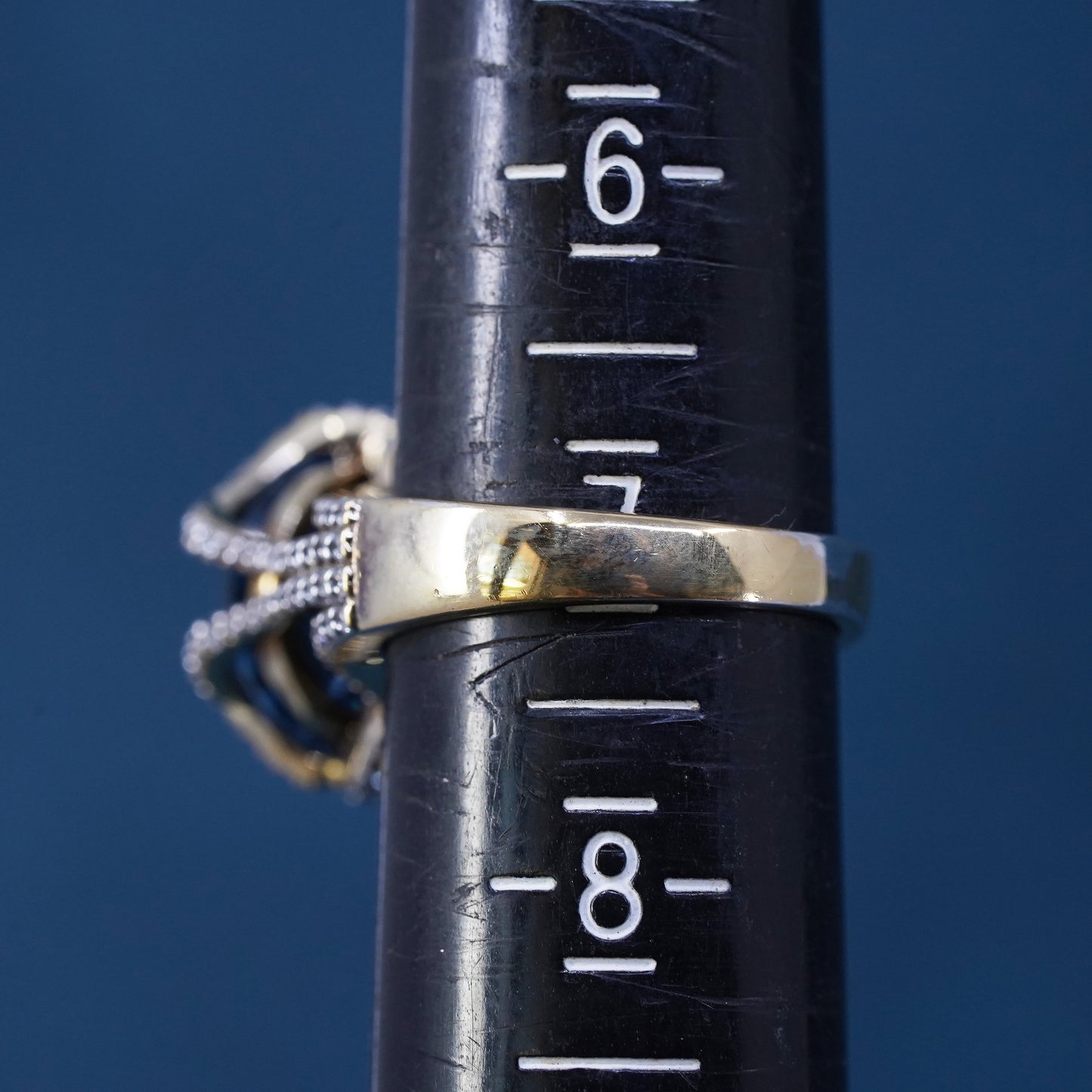 Size 7, vermeil gold over sterling 925 silver ring with topaz and cluster cz