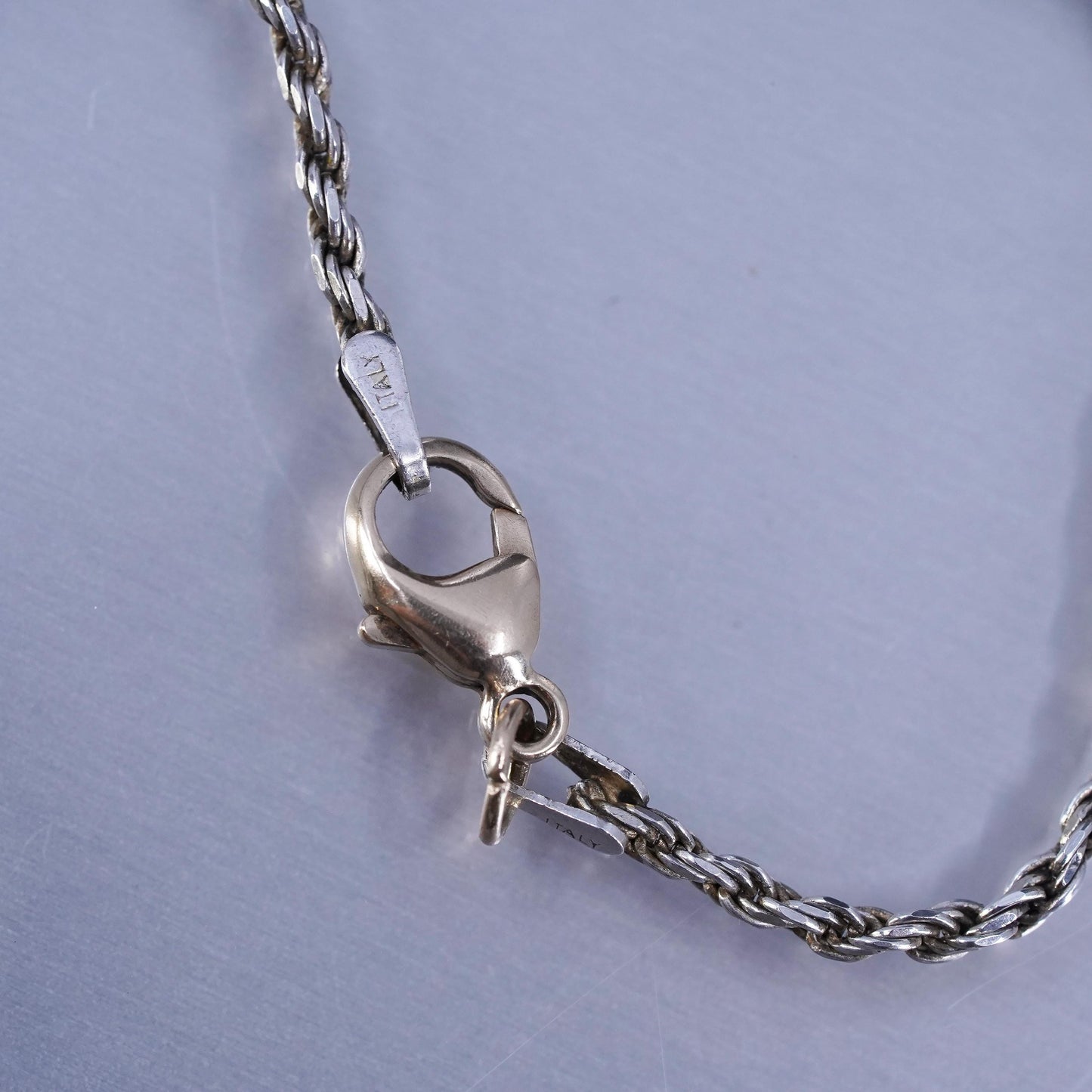 24” Italy Sterling 925 silver rope chain necklace 14K yellow gold 585 clasp