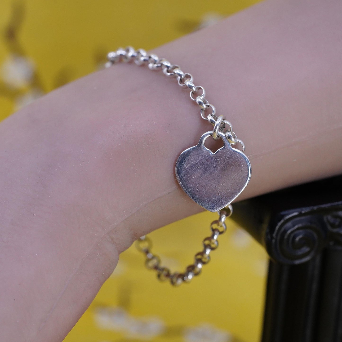 7” 4mm, vintage AERO Sterling silver bracelet, 925 circle chain w/ heart charm