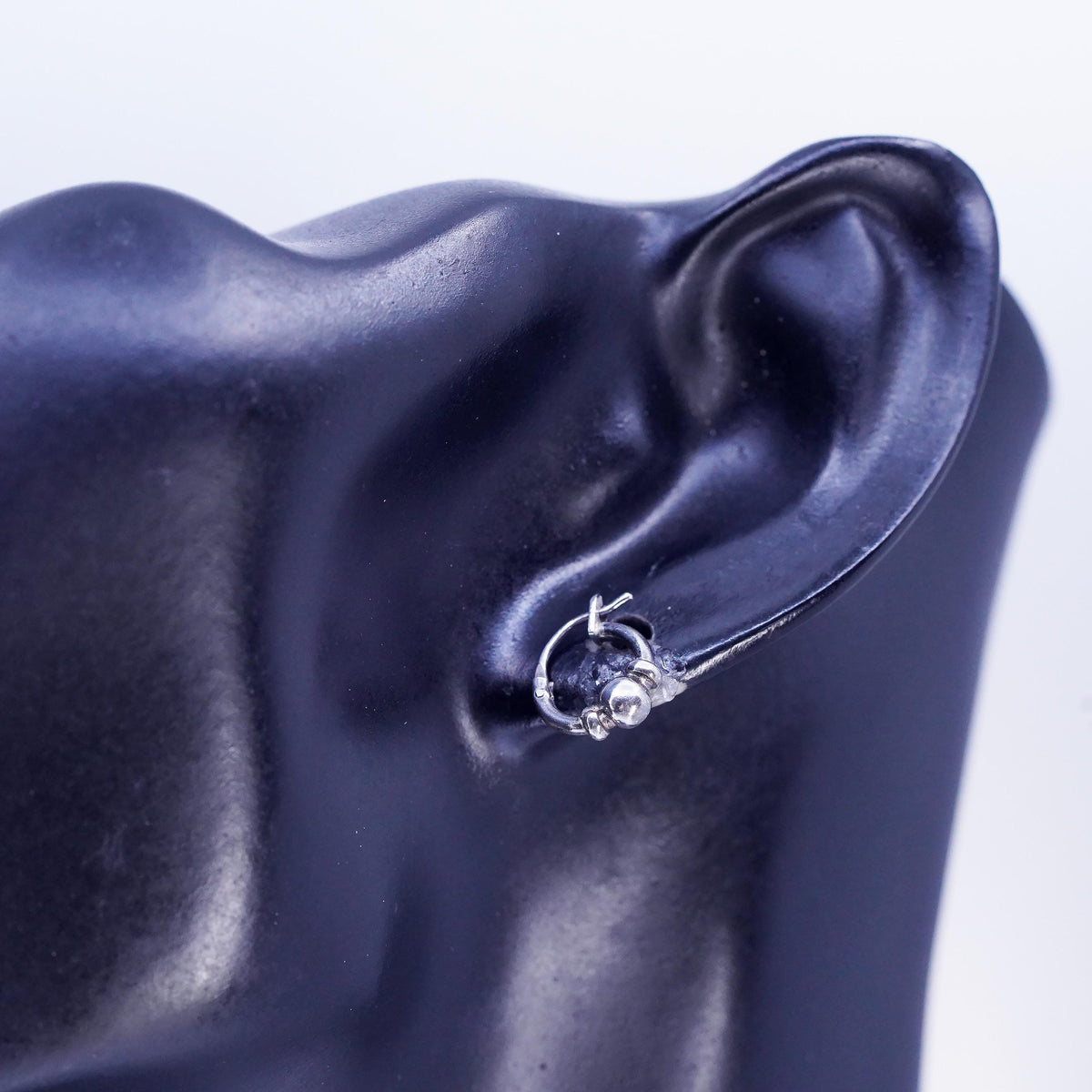 10mm, vintage Sterling silver handmade earrings, 925 Huggie hoops with bead