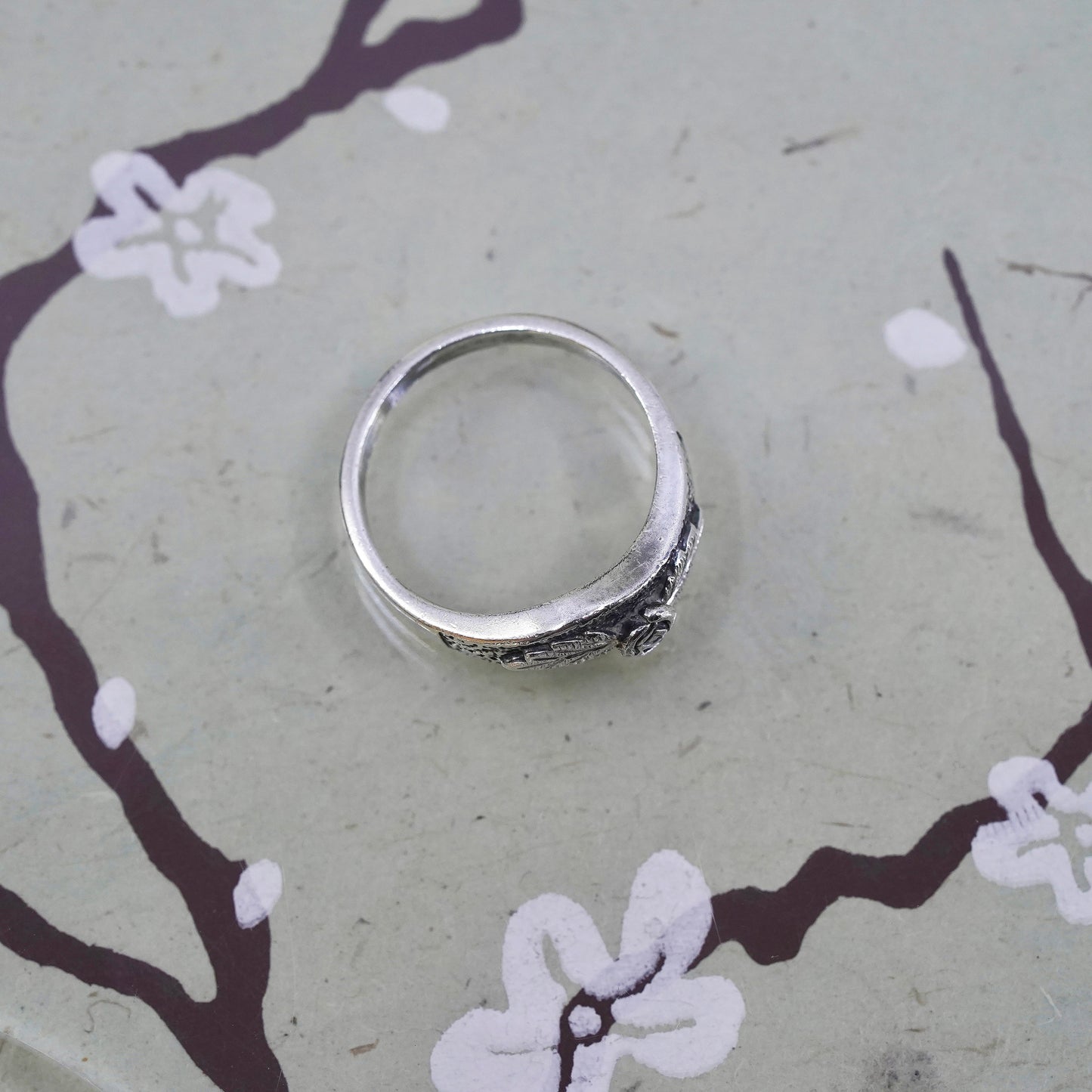 Size 7, Wheeler Co. Sterling silver handmade ring, 925 band with rose flower