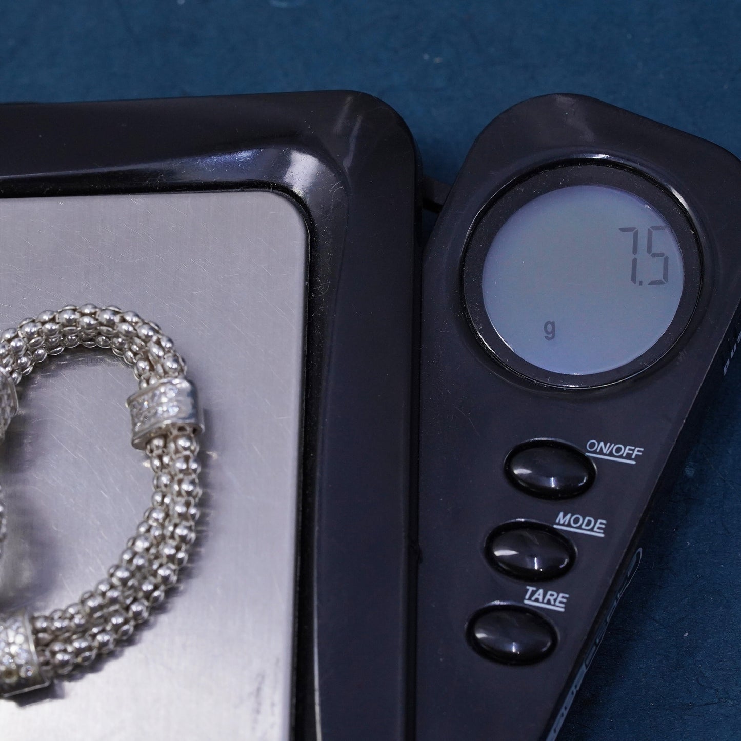 6.75", Dyadema multi strands sterling silver bracelet, 925 popcorn chain cz