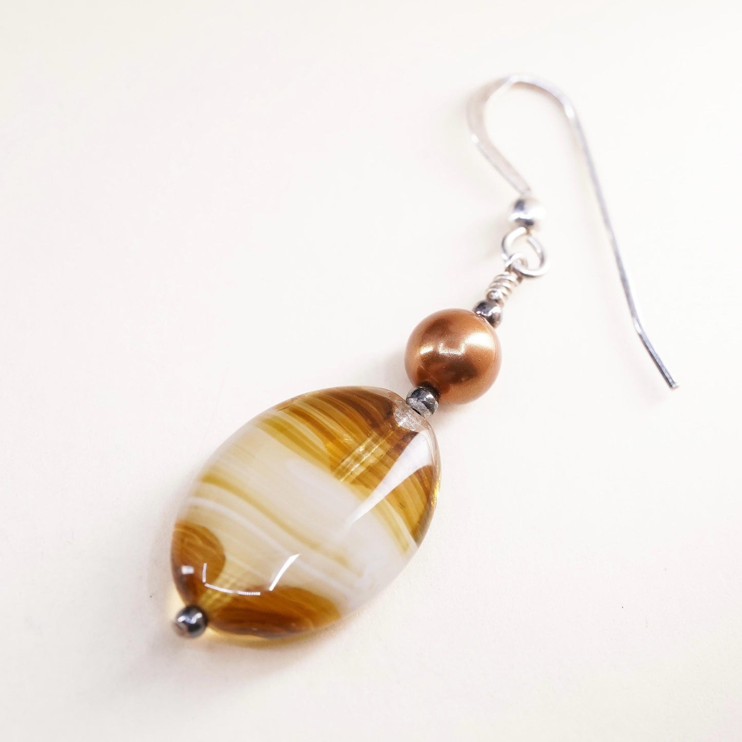 Vintage sterling 925 silver handmade single earring with yellow bead