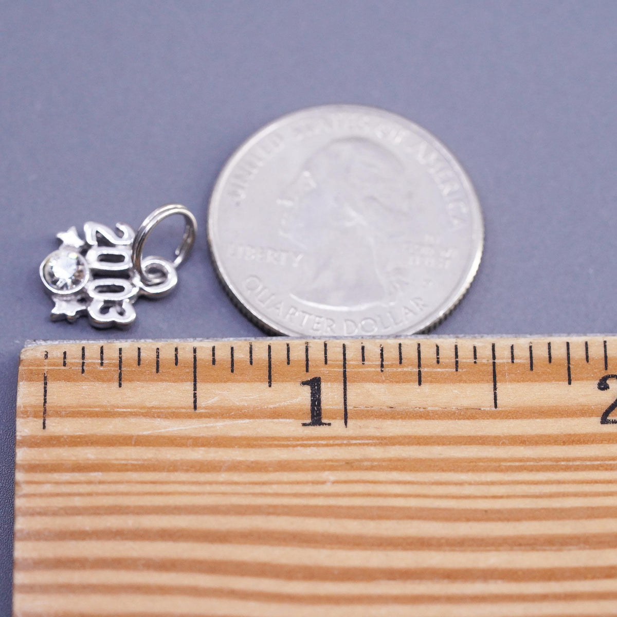Vintage sterling silver handmade pendant, 925 silver 2003 tag charm with clear crystal