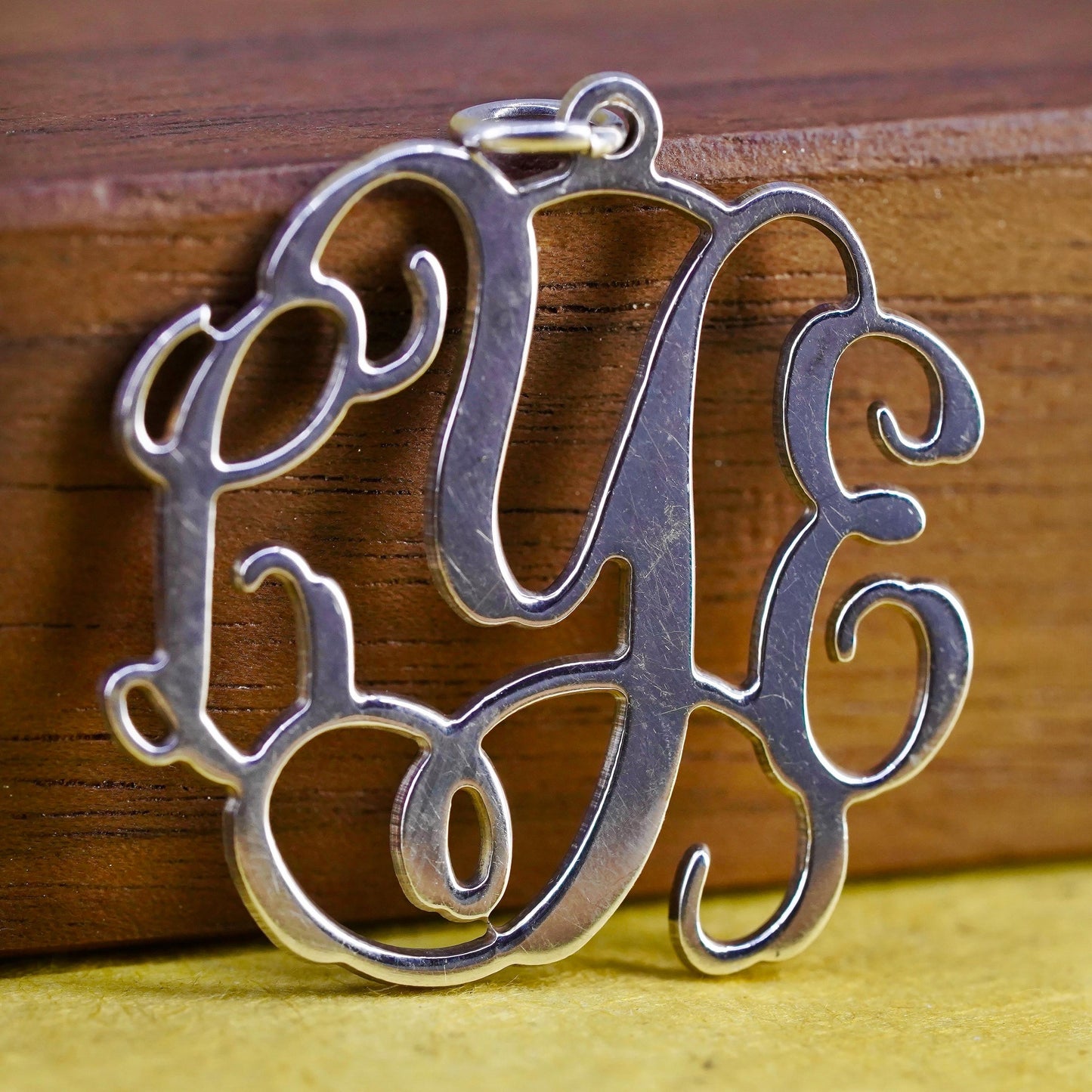 Vintage Sterling 925 silver handmade pendant with name monogram "LEY"