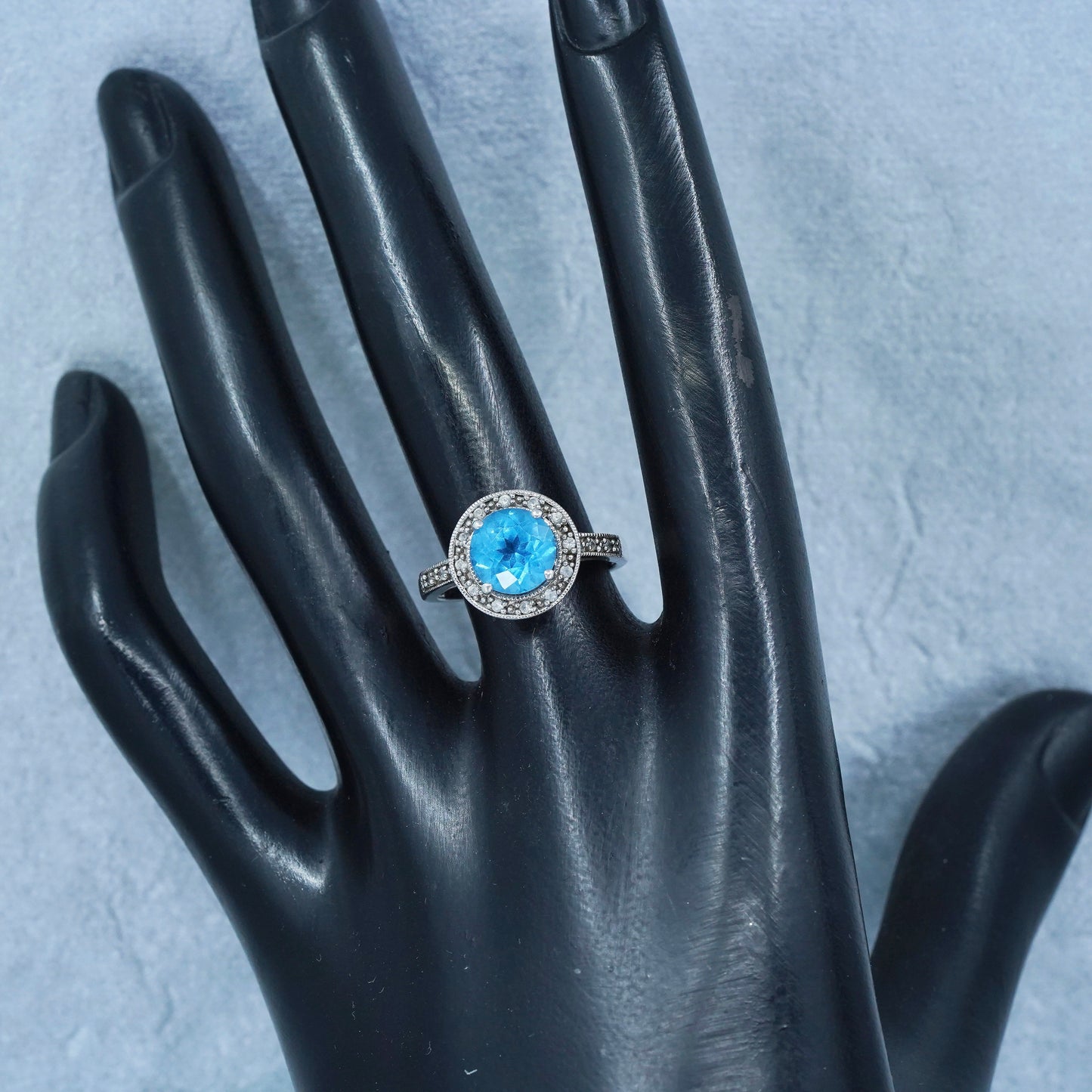 size 7, ISP Sterling Silver 925 Moissanite Diamonds HDS Helzberg Ring topaz