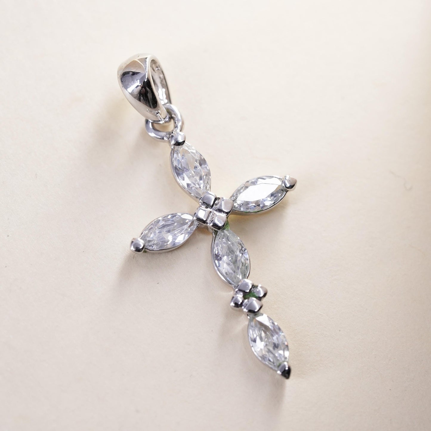 Vintage handmade Sterling silver pendant, 925 cross with cz