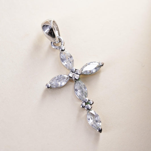Vintage handmade Sterling silver pendant, 925 cross with cz